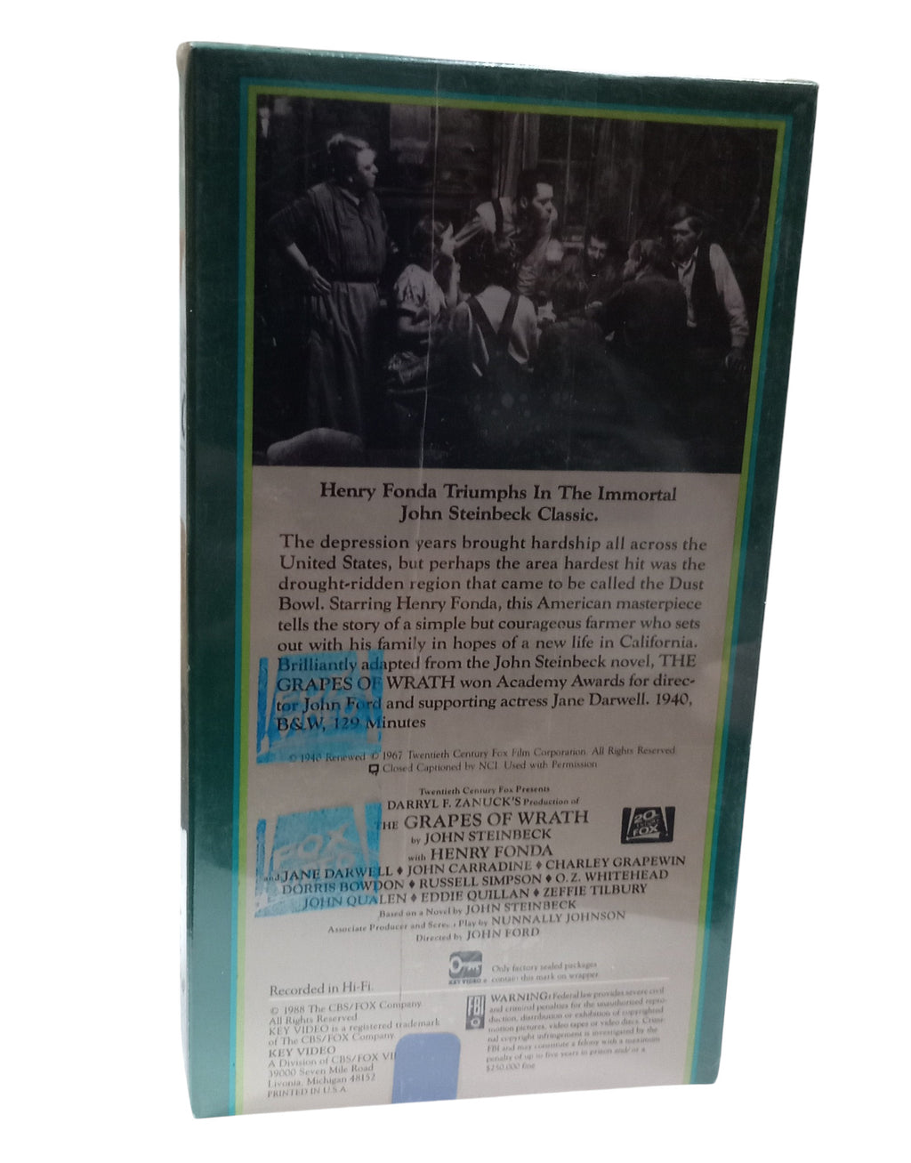 1988 Key Video The Grapes of Wrath VHS 1940 Henry Fonda B&W Sealed image 2