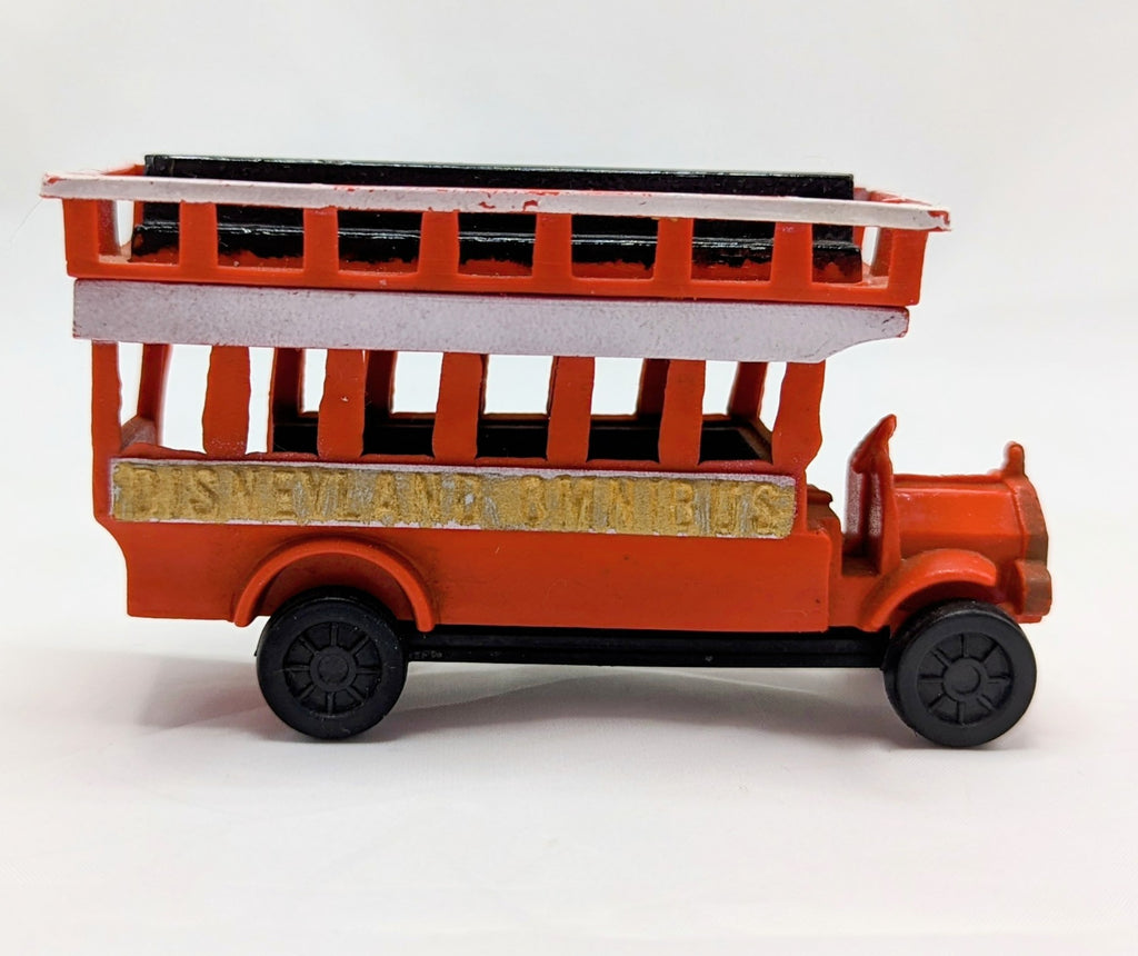 Vintage Red Disneyland Omnibus Gold Side Tour Bus Double Decker Plastic Toy image 2