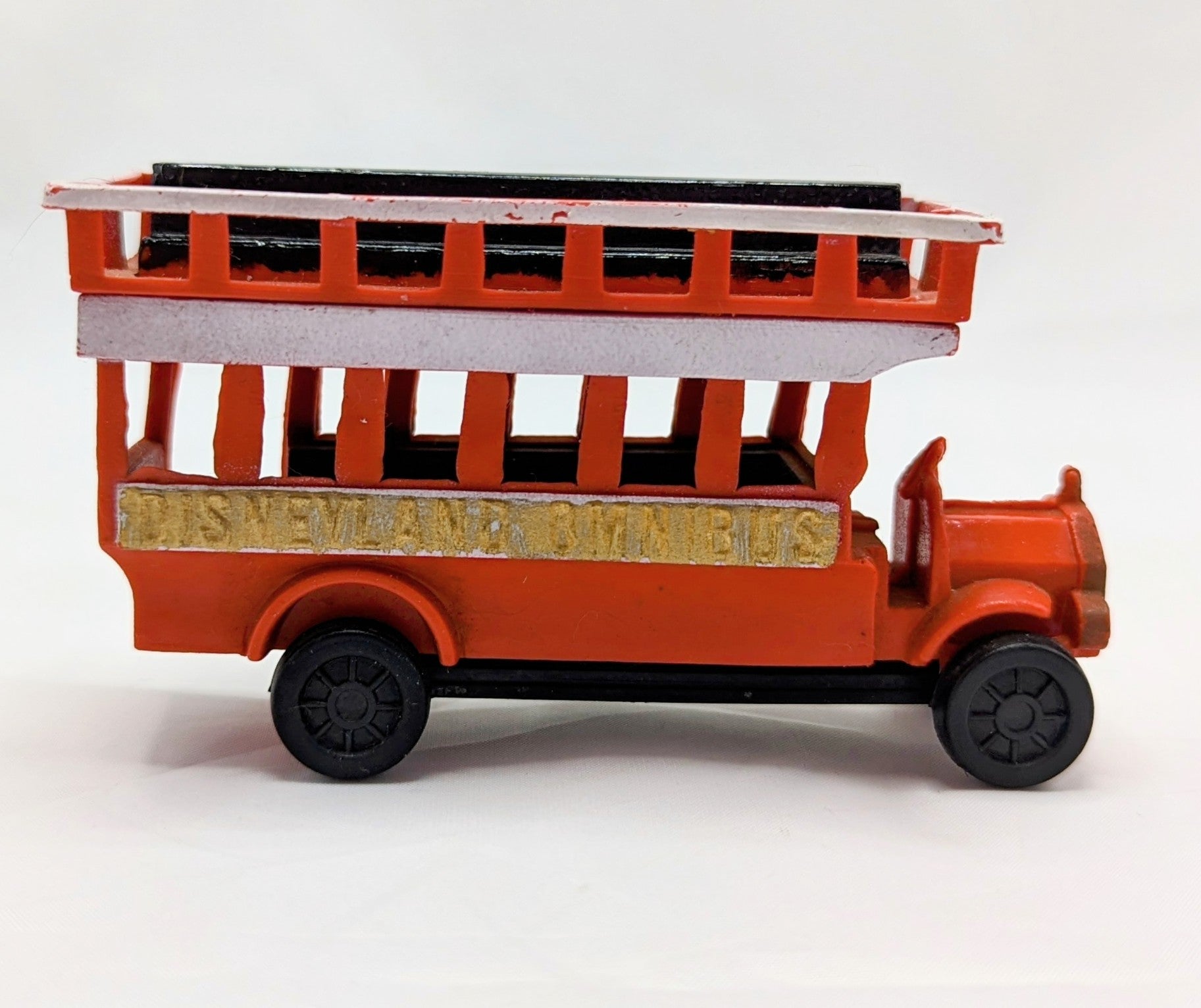Vintage Red Disneyland Omnibus Gold Side Tour Bus Double Decker Plastic Toy image 2