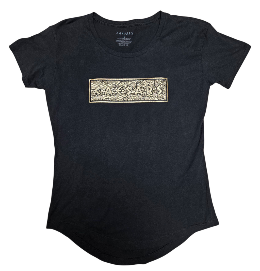 Caesars Palace Las Vegas Designer Embossed Black Graphic Womens T-Shirt Size M