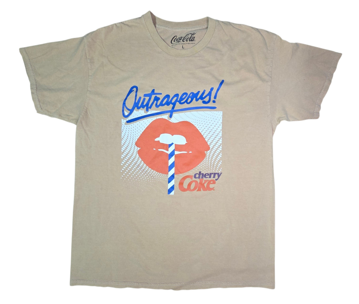 Coca Cola Cherry Coke Outrageous Lips Tan Large T-Shirt