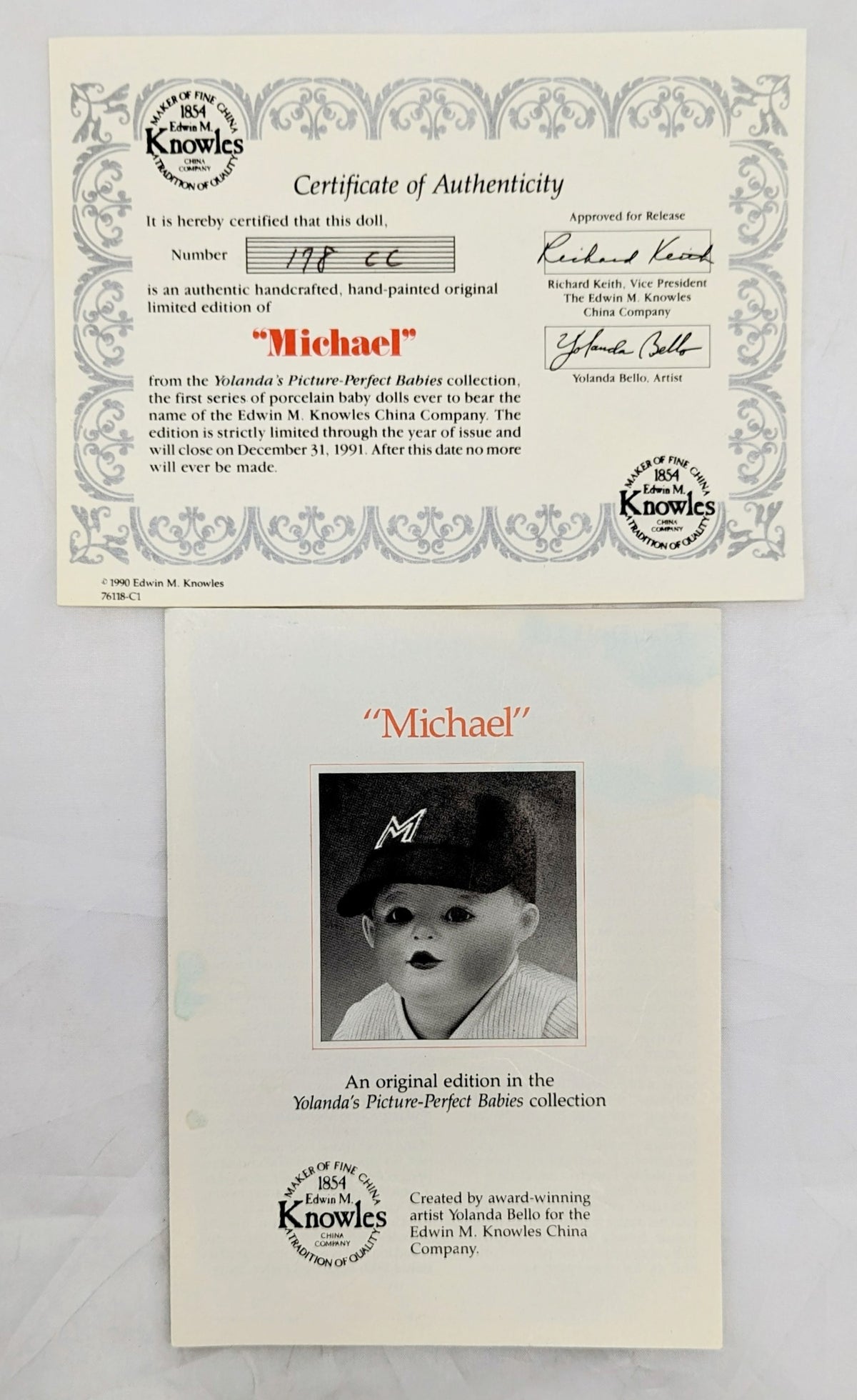 1990 Knowles Yolanda's Picture Perfect Babies Michael Porcelain Doll With COA image 3