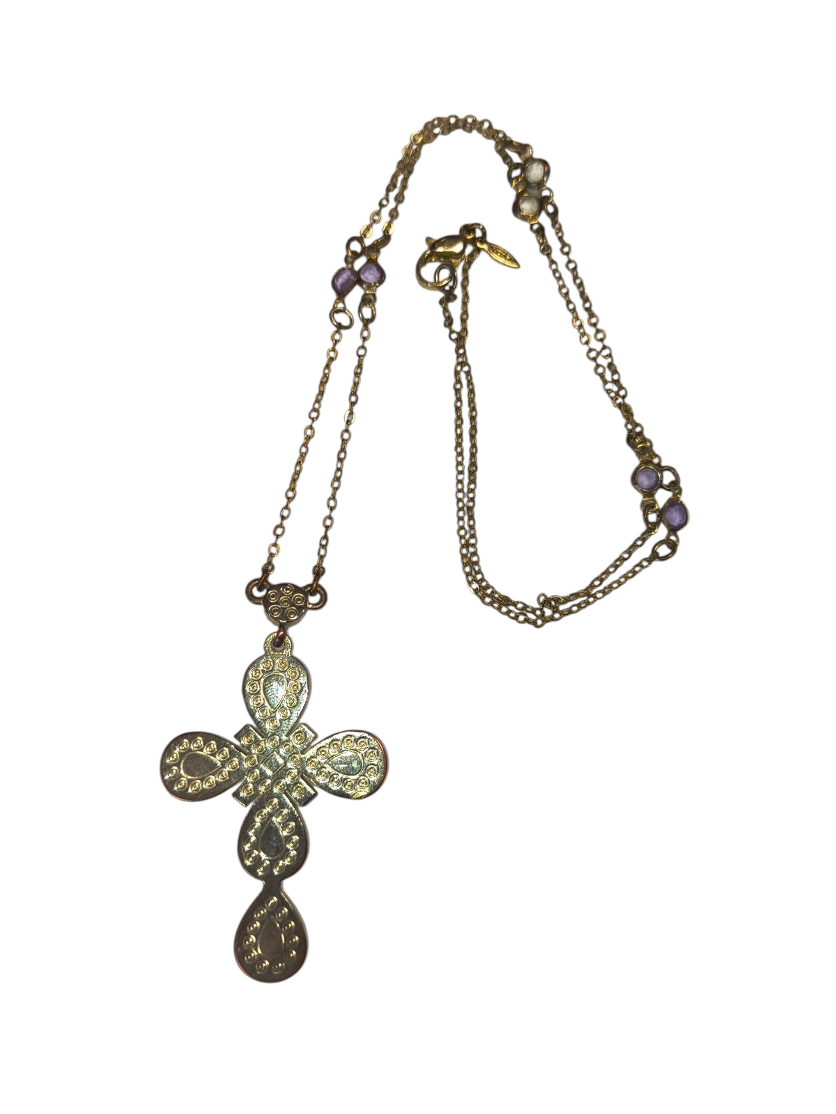 Vintage Nina Ricci Avon Cross Pendant Rhinestones Purple and Yellow Necklace image 4