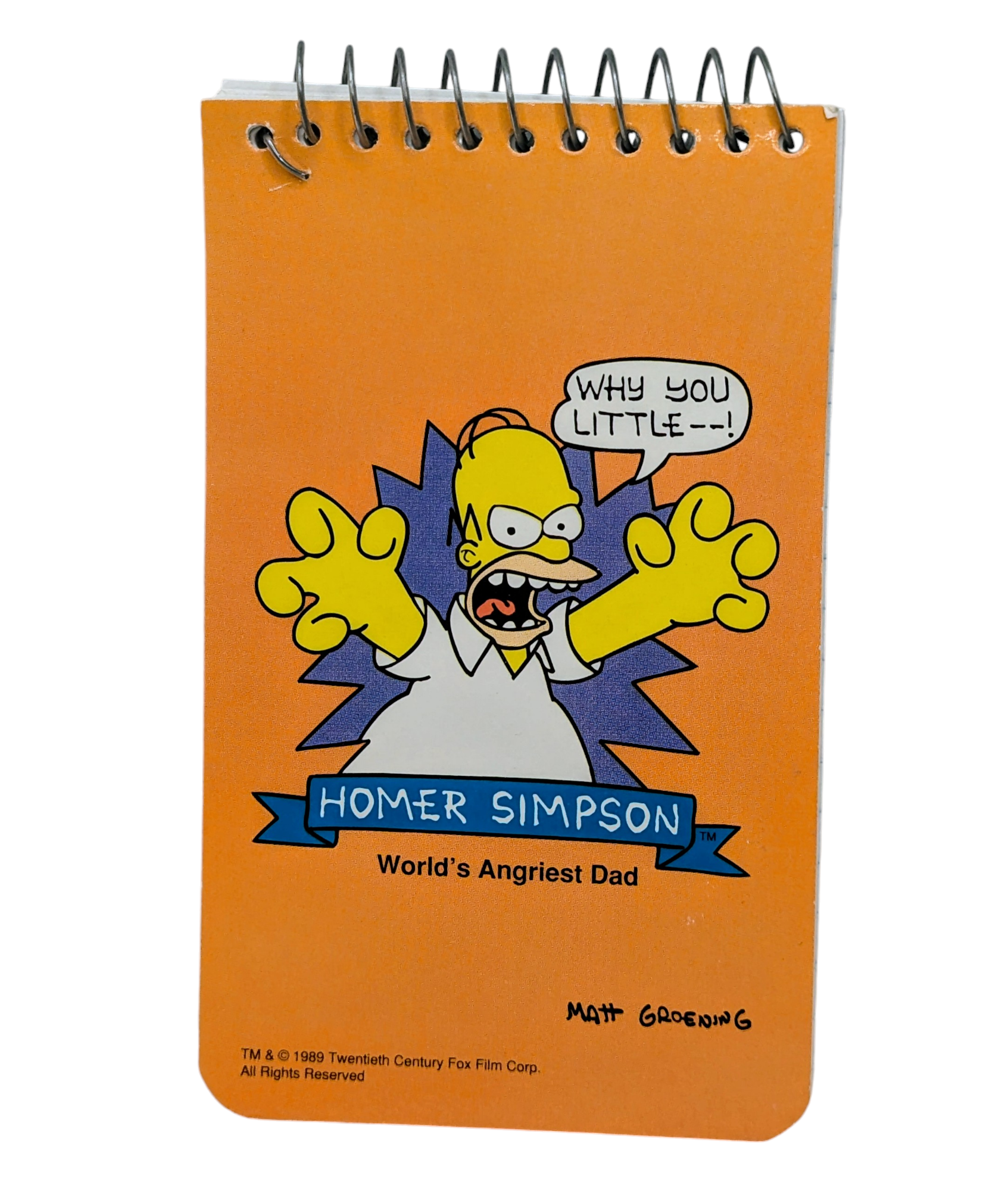 1989 The Simpsons Homer Simpson Worlds Angriest Dad Wire Bound Memo Book Notepad
