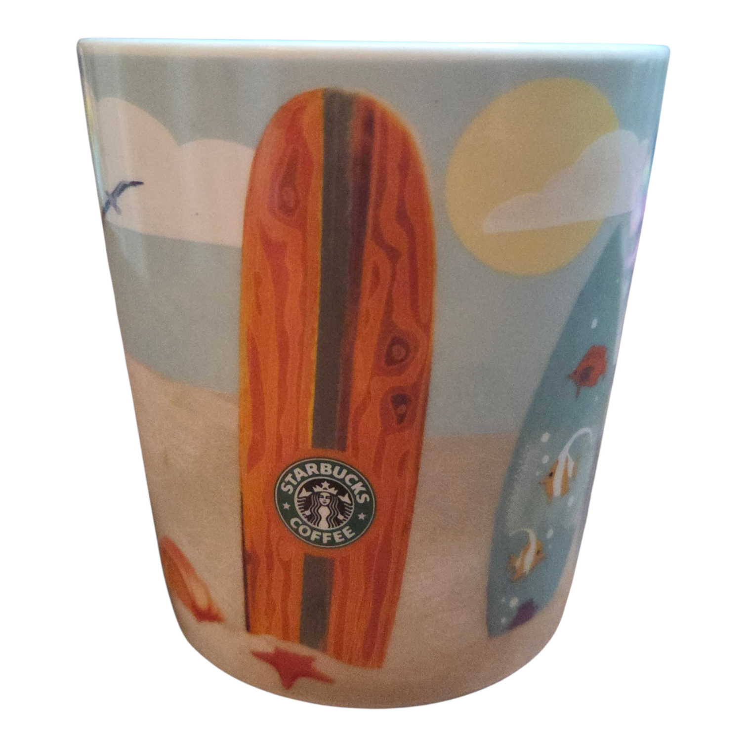 2010 Starbucks Hawaii Surfboards Beach Fish Bone China 12 Oz Coffee Mug Cup image 2