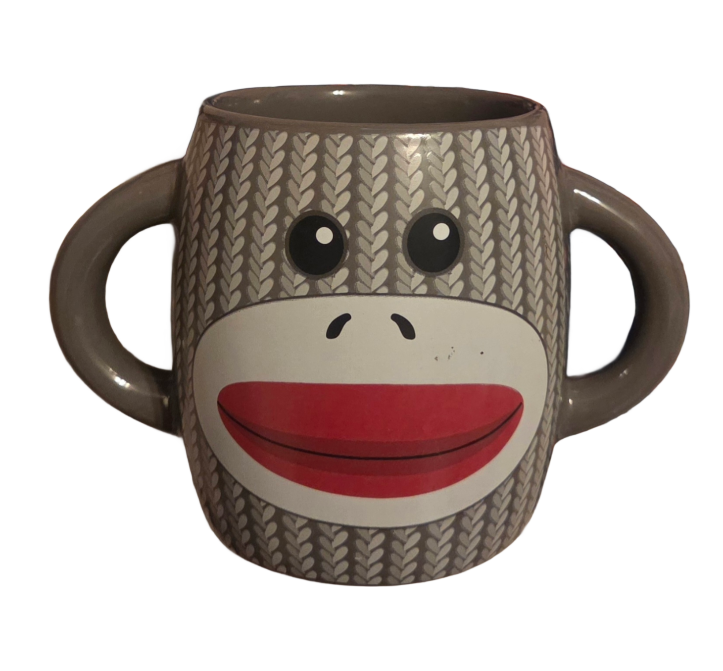 Galerie Double Handle Grey Sock Puppet Monkey Coffee Tea Mug Cup