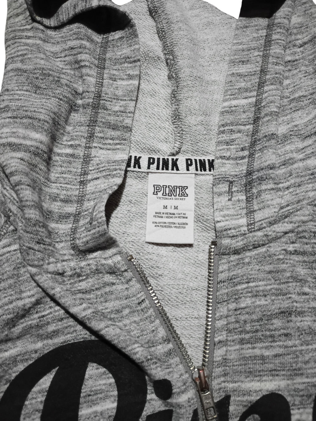 Victoria's Secret Pink Perfect Full Zip Hoodie Marl Gray and Black Size Medium image 3