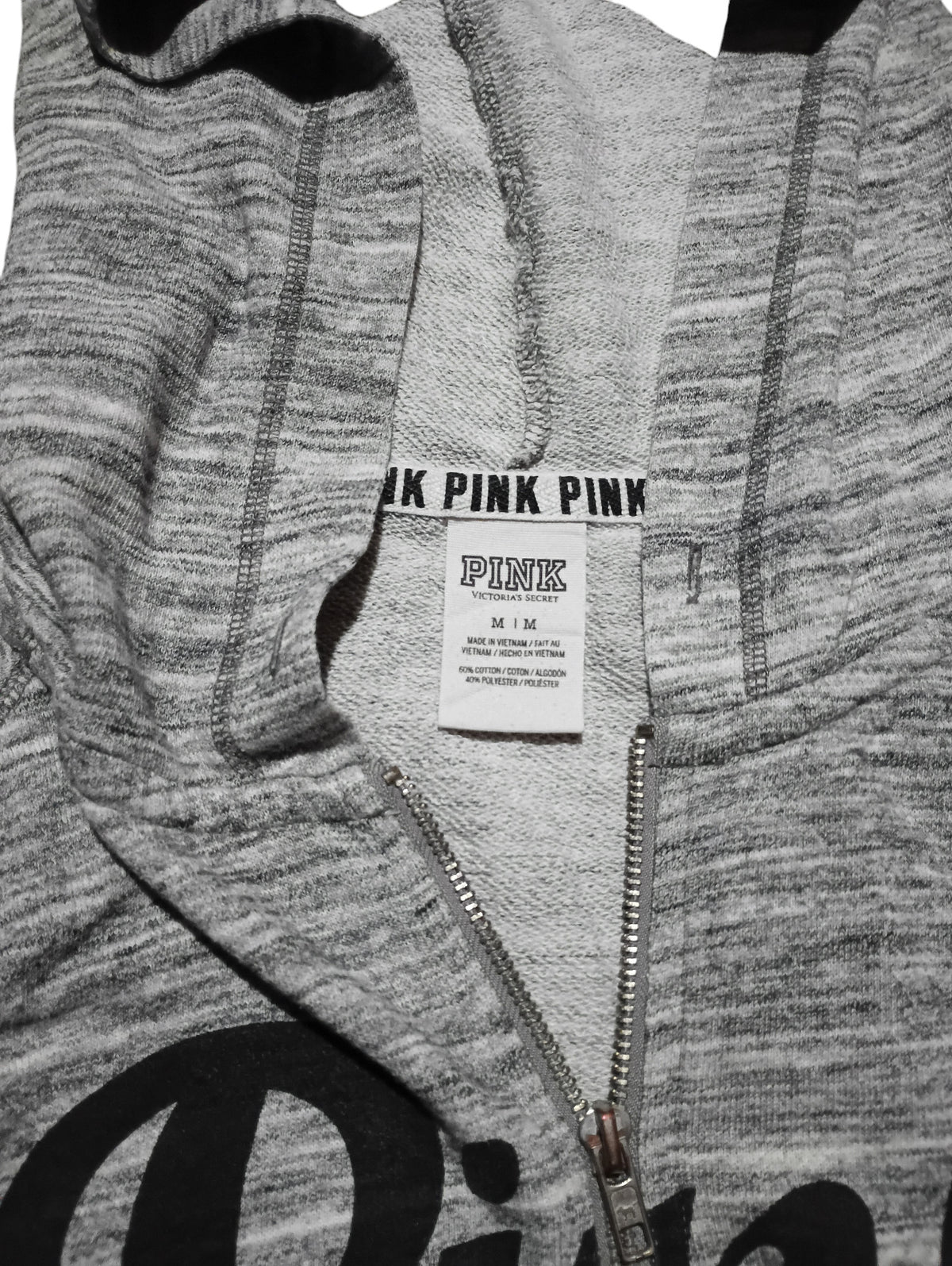 Victoria's Secret Pink Perfect Full Zip Hoodie Marl Gray and Black Size Medium image 3