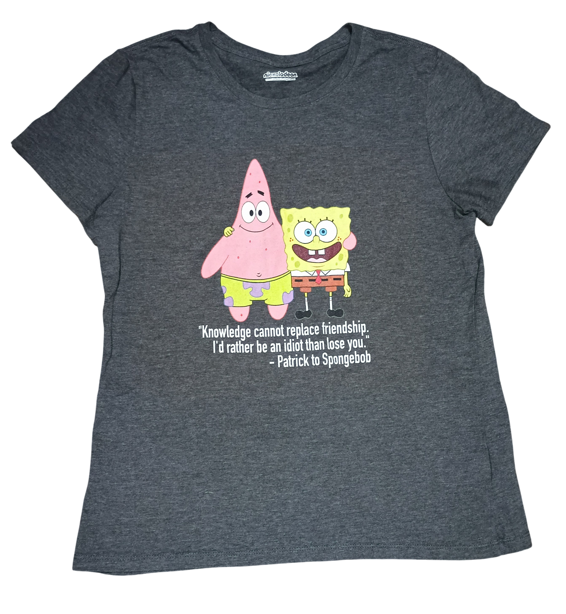 Nickelodeon Spongebob And Patrick Friendship Phrase Grey Girls Large T-Shirt