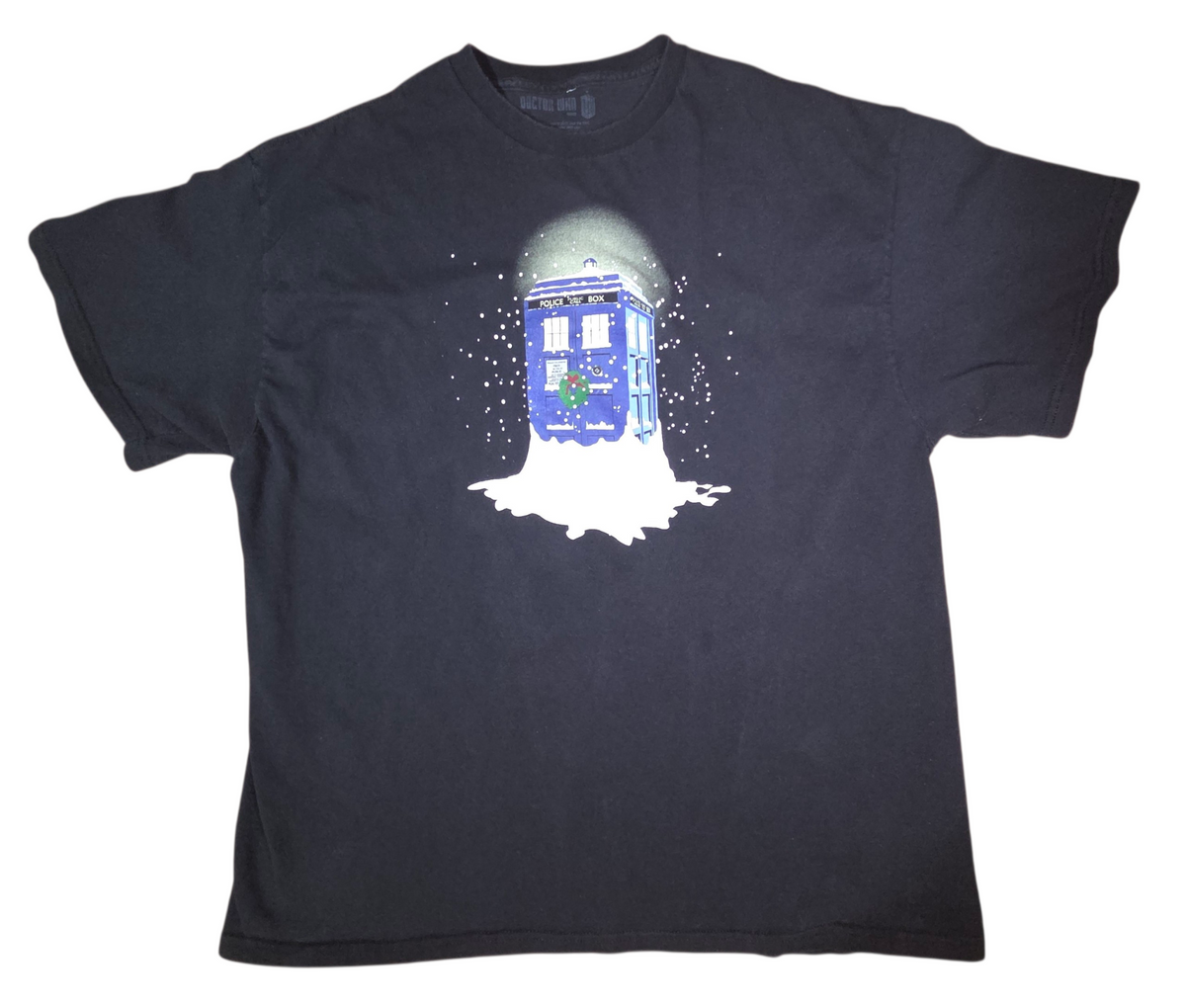 2012 BBC Doctor Who Christmas Tardis Police Box Snowing T-Shirt Size 2XL