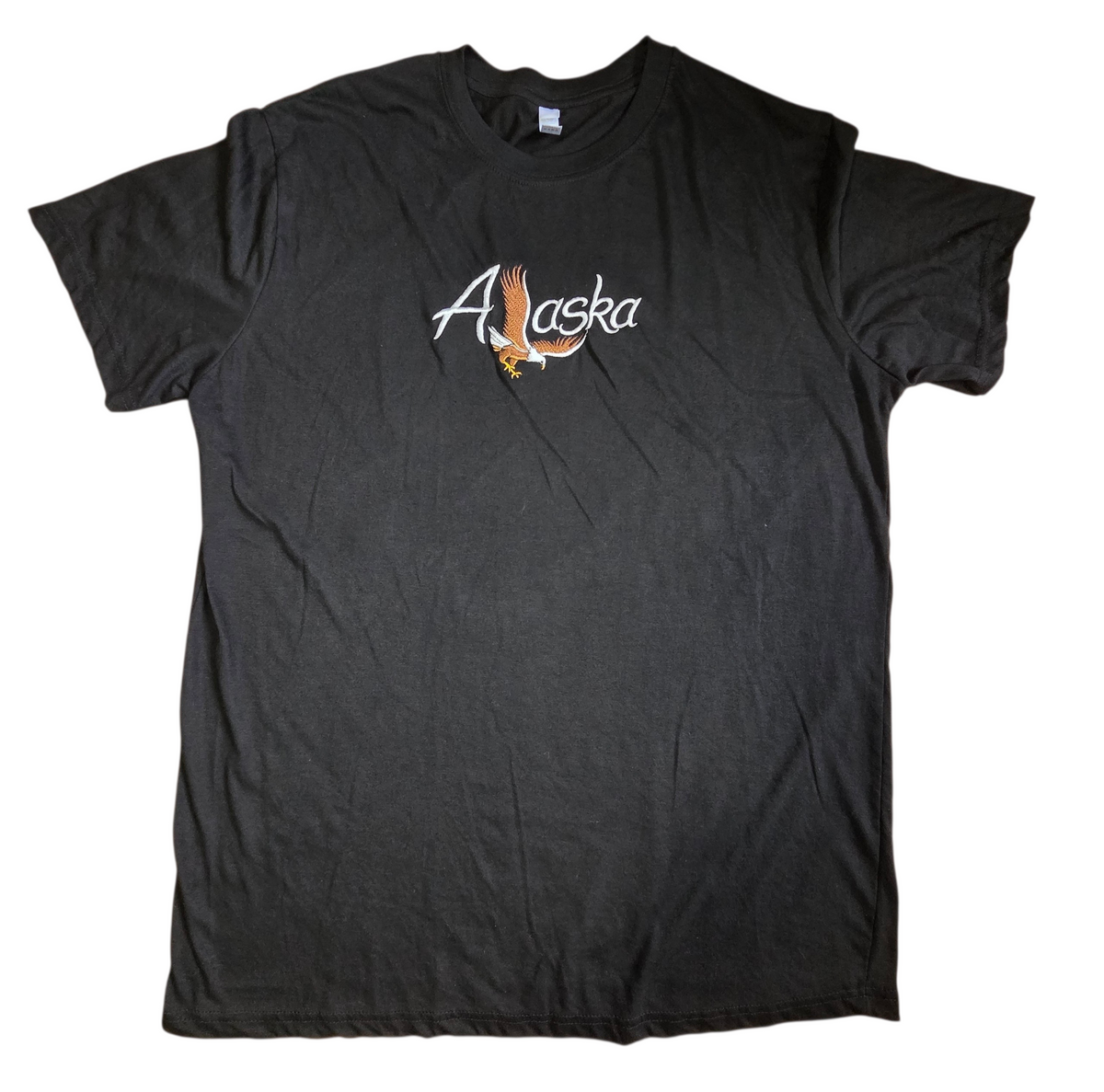 Vintage Alaska Eagle Embroidered Black T-Shirt Size XL