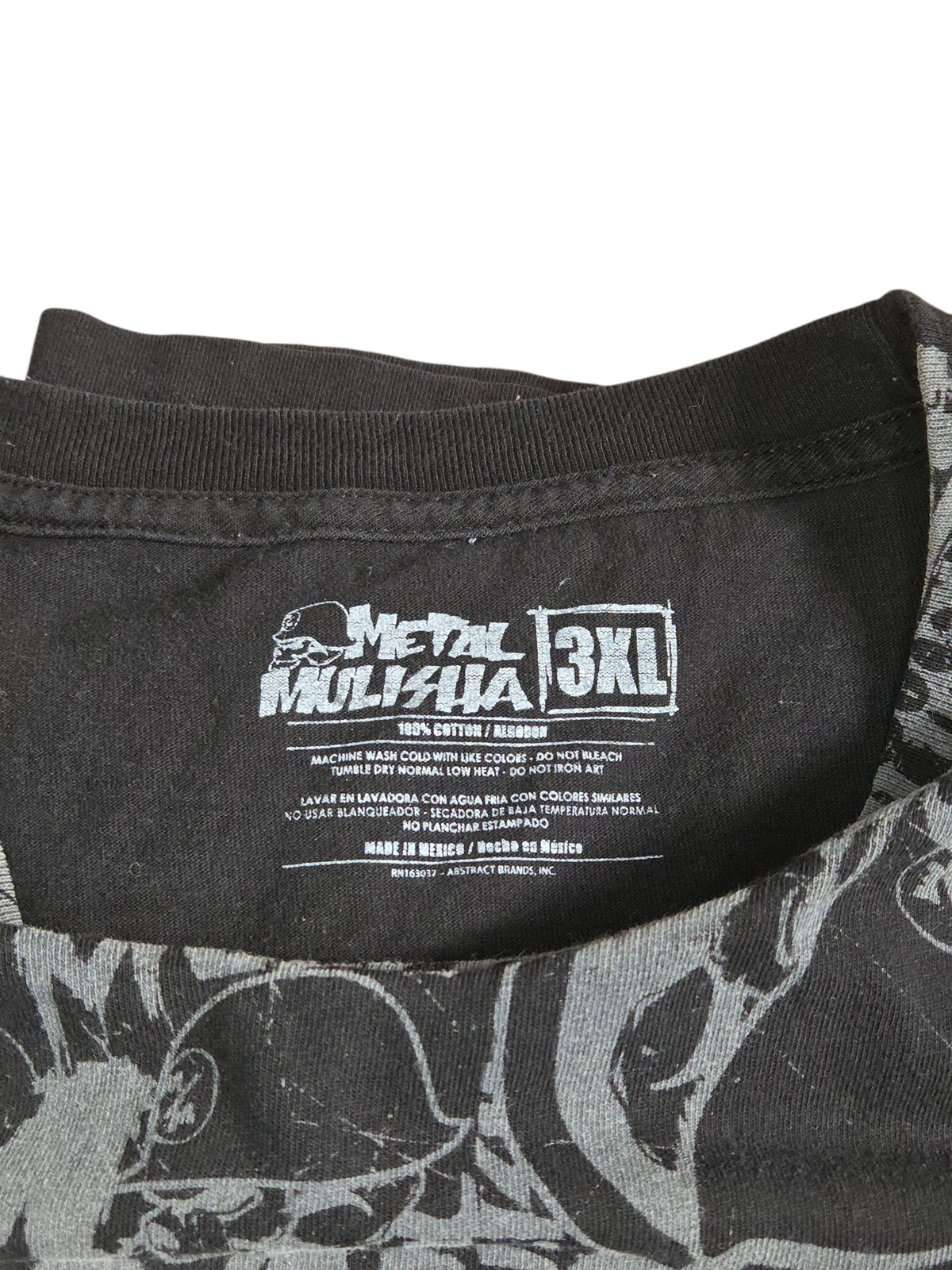 Y2K Metal Mulisha Half Tone All Over Graphic Skull Logo Black T-Shirt 3XL image 3