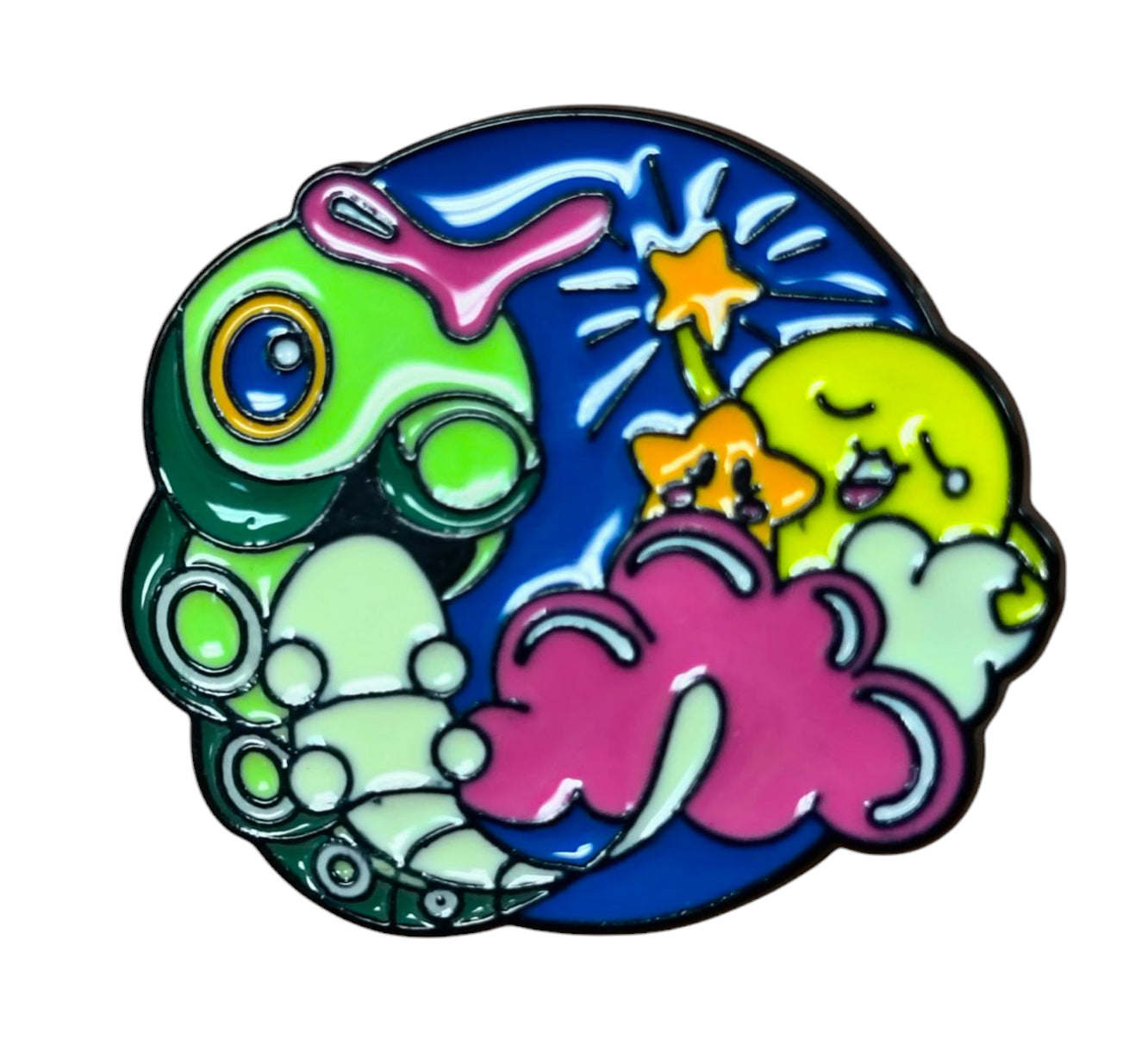 Nintendo Pokemon Cute Caterpie w/ Star Cloud And Sun Round Enamel Pin