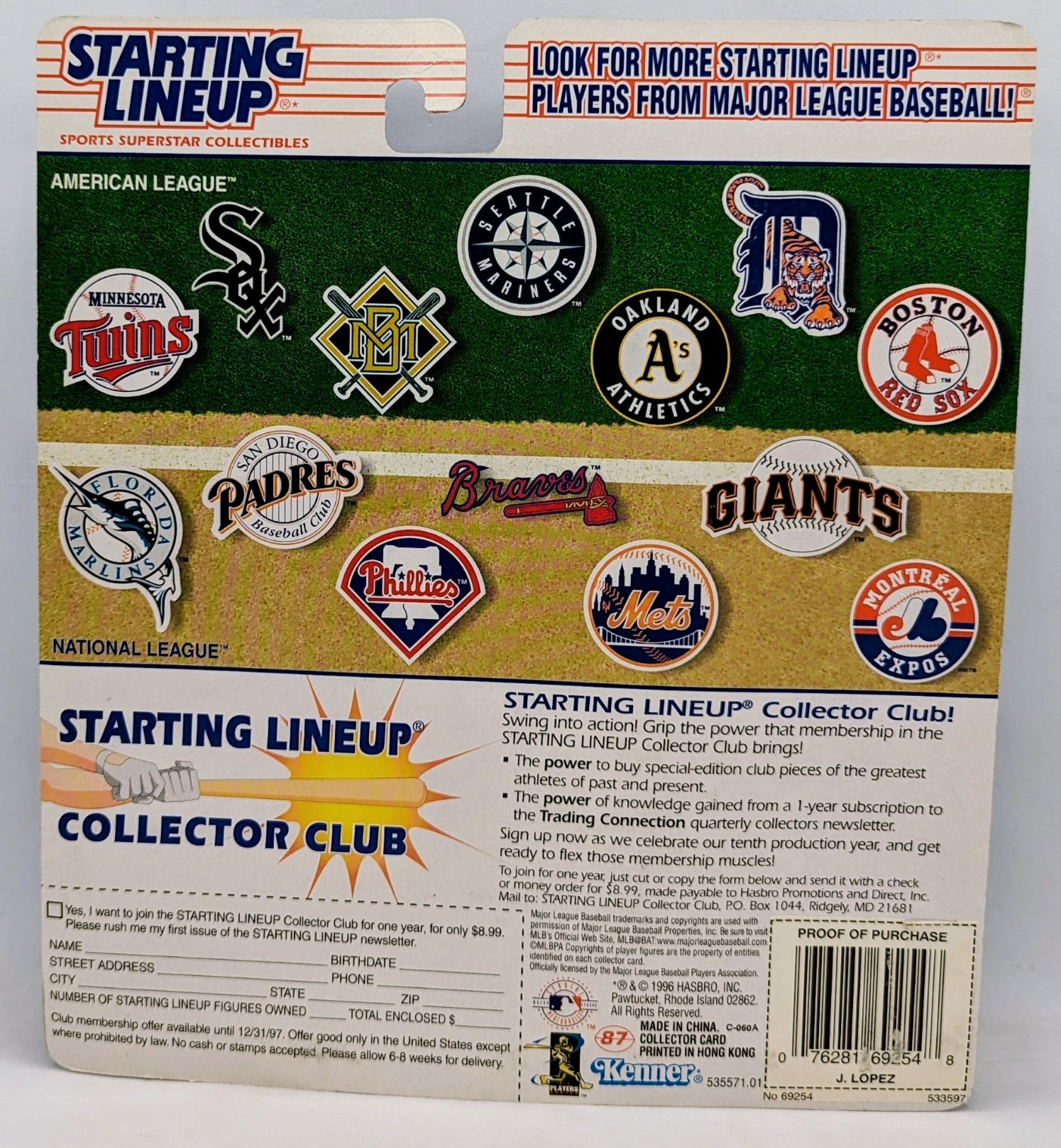 1997 Kenner Starting Lineup Javier Lopez Atlanta Braves Baseball Figure image 2