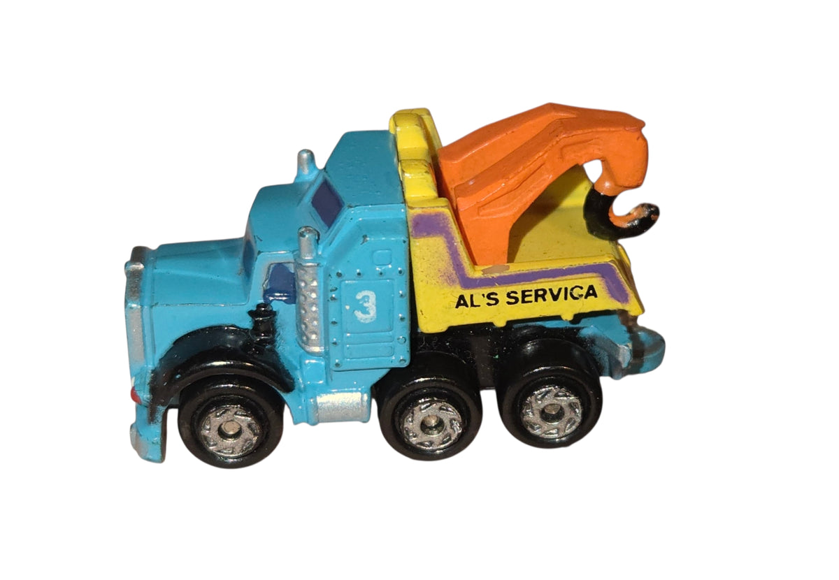 1989 Galoob Micro Machines Al's Service Tow Truck Blue, Yellow And Orange