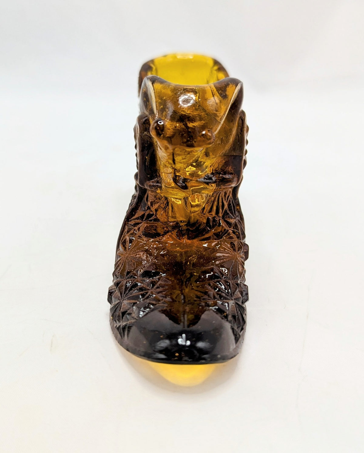 Vintage Fenton Daisy And Button Style Amber Glass Shoe Figurine image 3