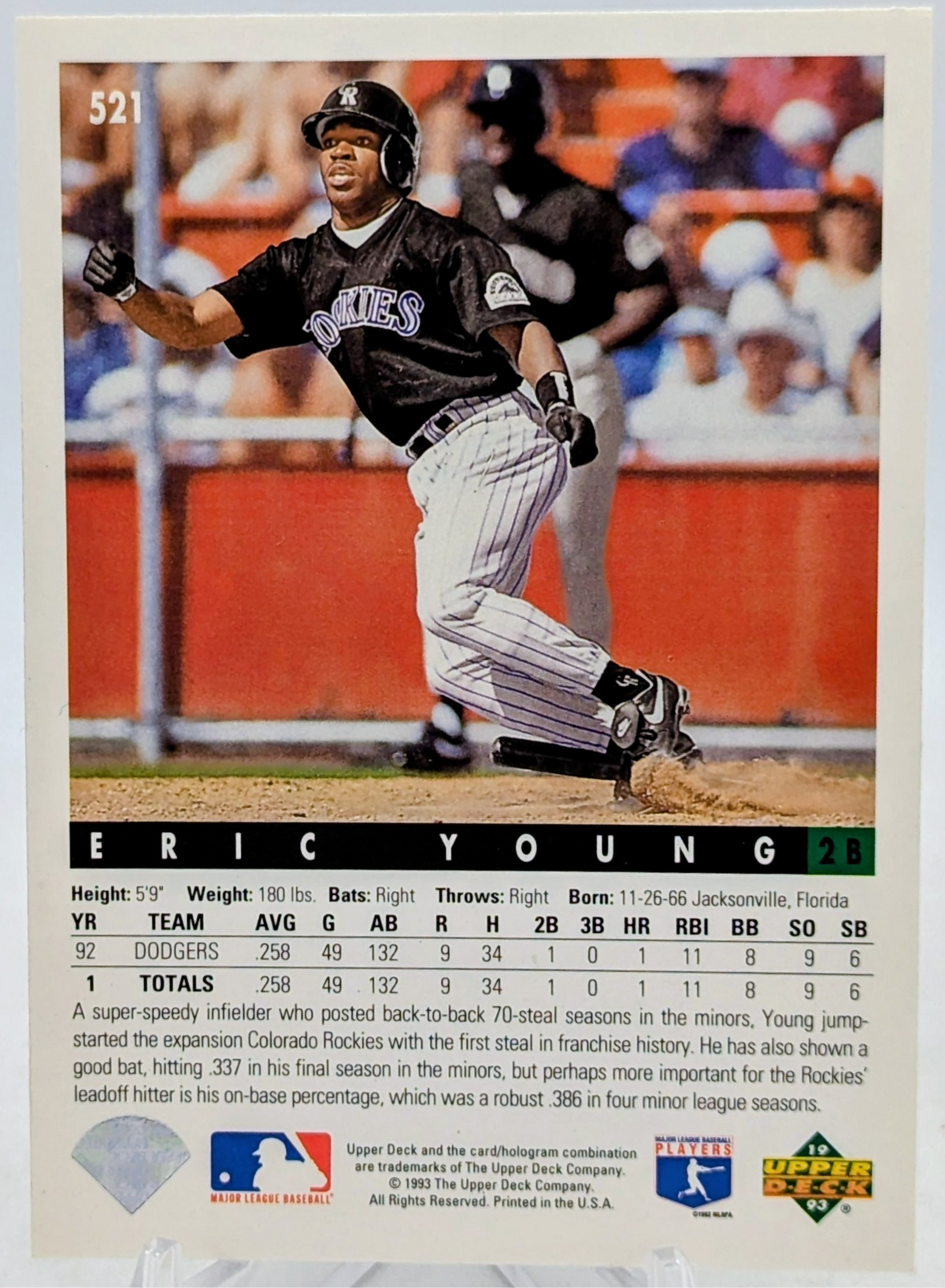 1993 Upper Deck Colorado Rockies First Season Eric Young #521 image 2