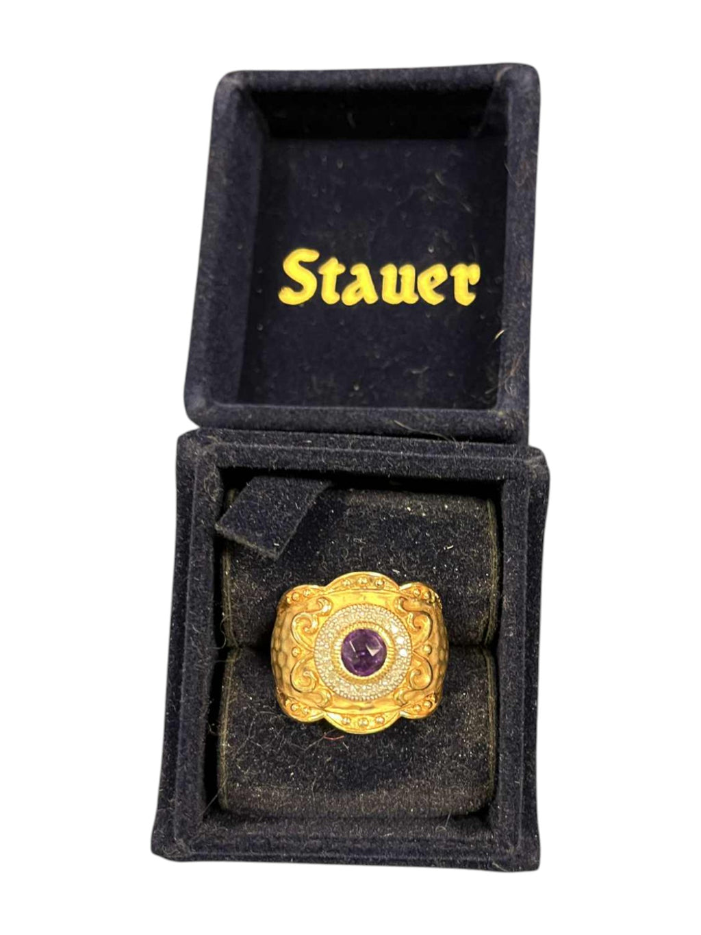 Staur Intricate Gold Plated 925 Silver Amethyst Ring w/ Box