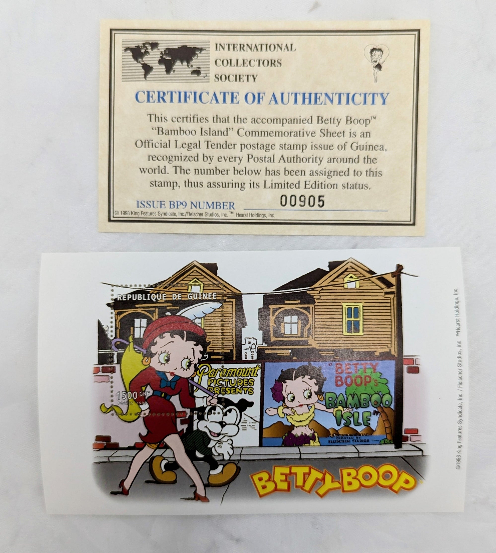 1998 Betty Boop Bamboo Island Commemorative Stamp Sheet