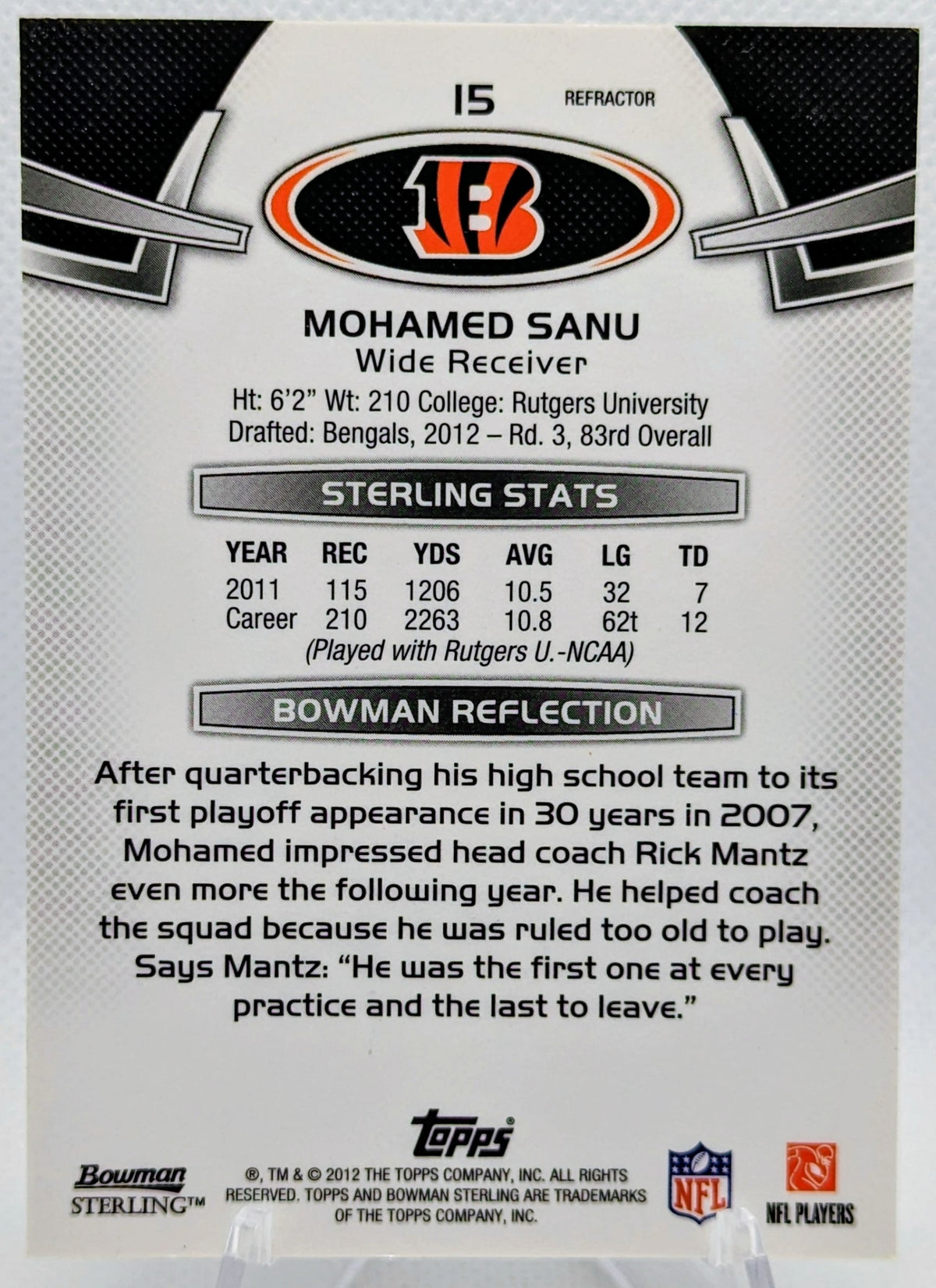 2012 Bowman Sterling Silver Refractor /25 Mohamed Sanu #15 Rookie RC image 2