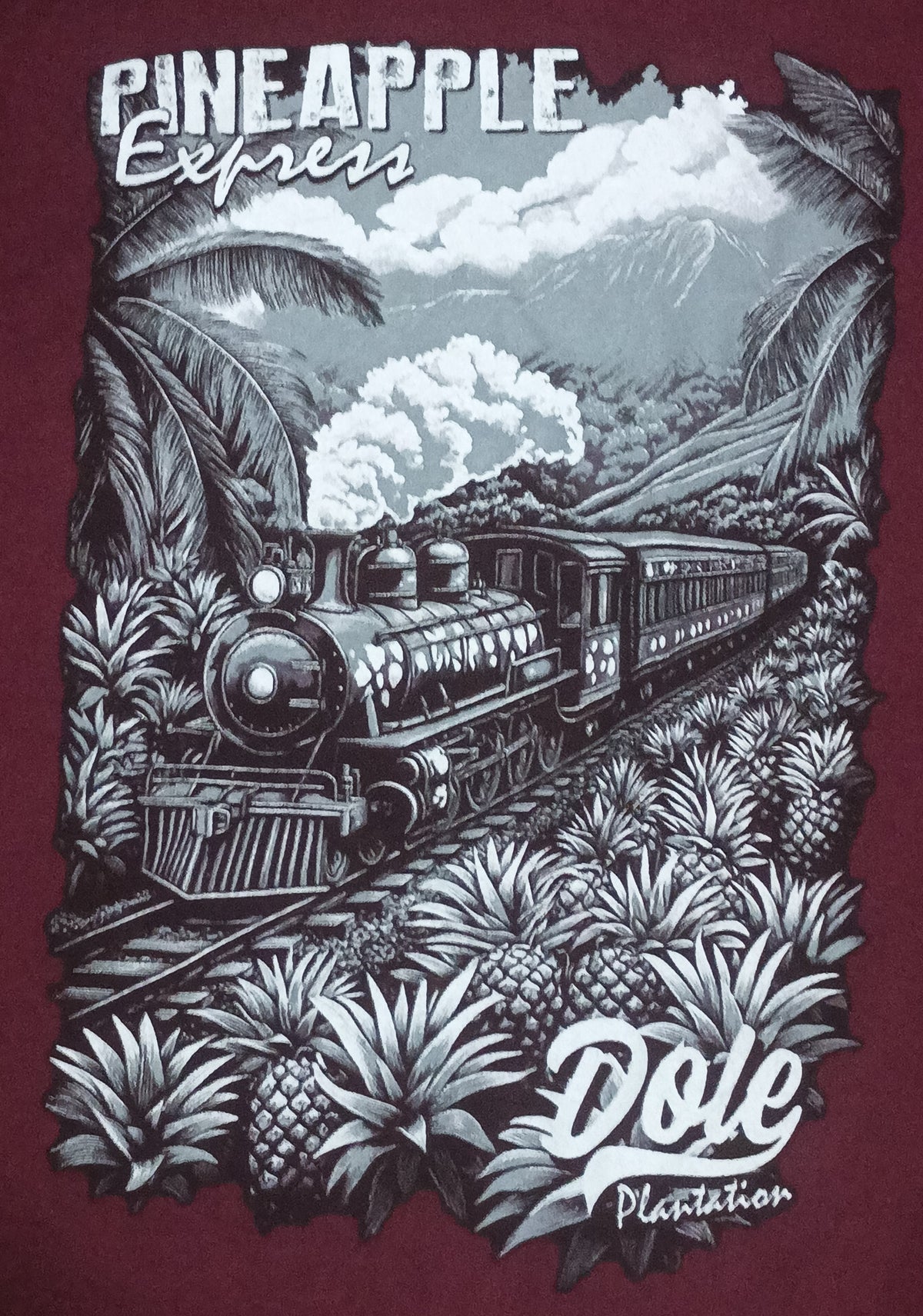 Dole Plantation Hawaii Pineapple Express Maron Grafic T-Shirt XL image 3