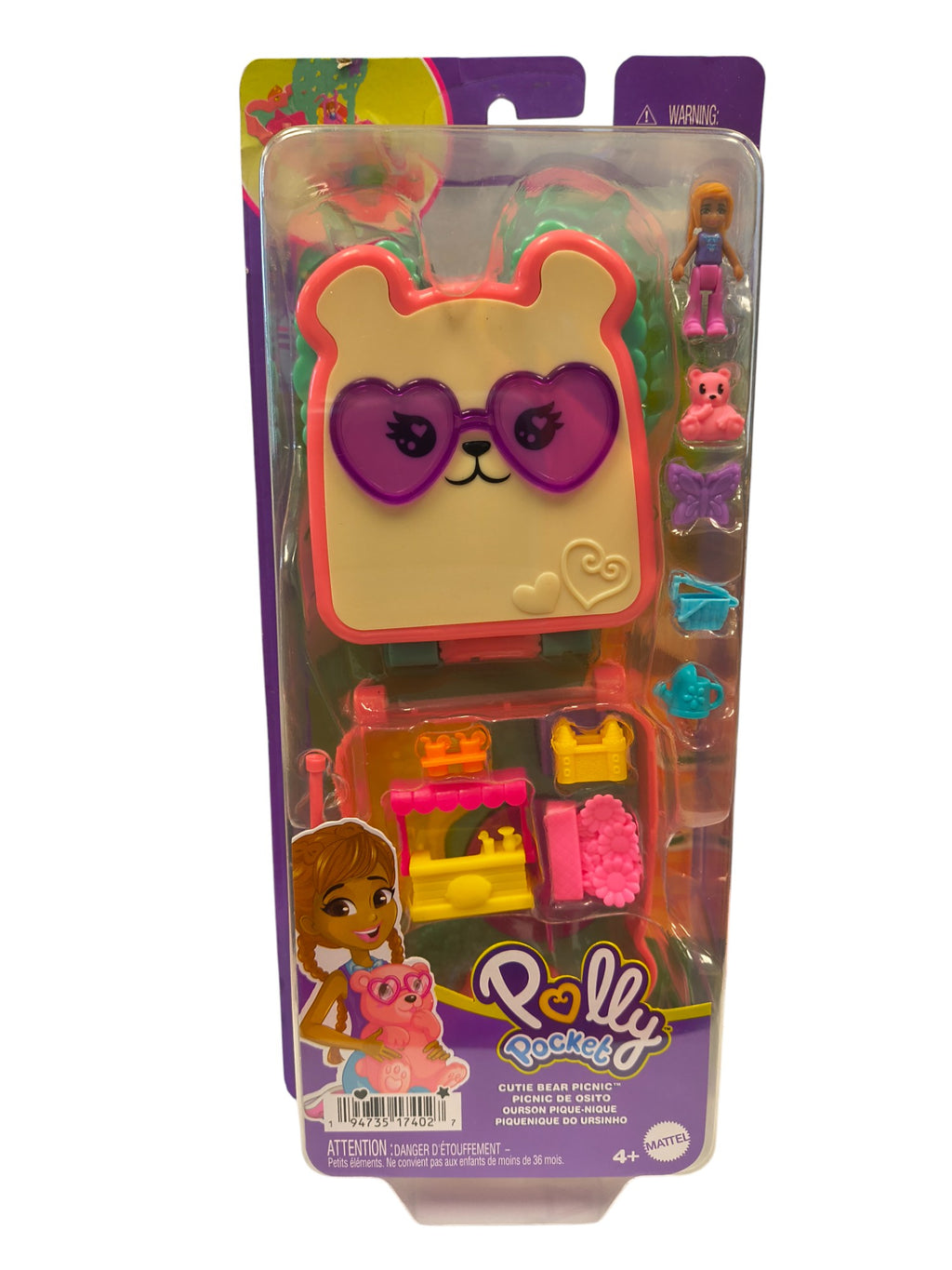 Mattel Polly Pocket Cutie Bear Picnic Mini Play Set Pet and Food Theme