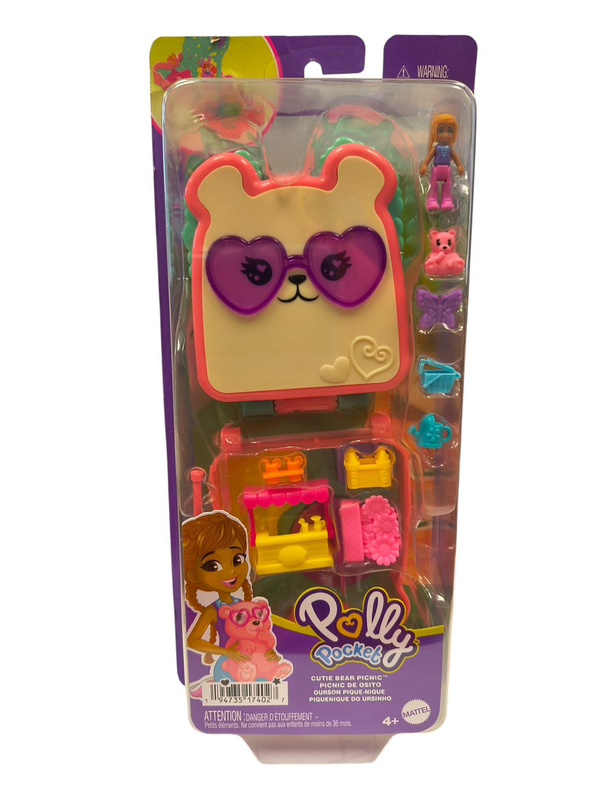 Mattel Polly Pocket Cutie Bear Picnic Mini Play Set Pet and Food Theme