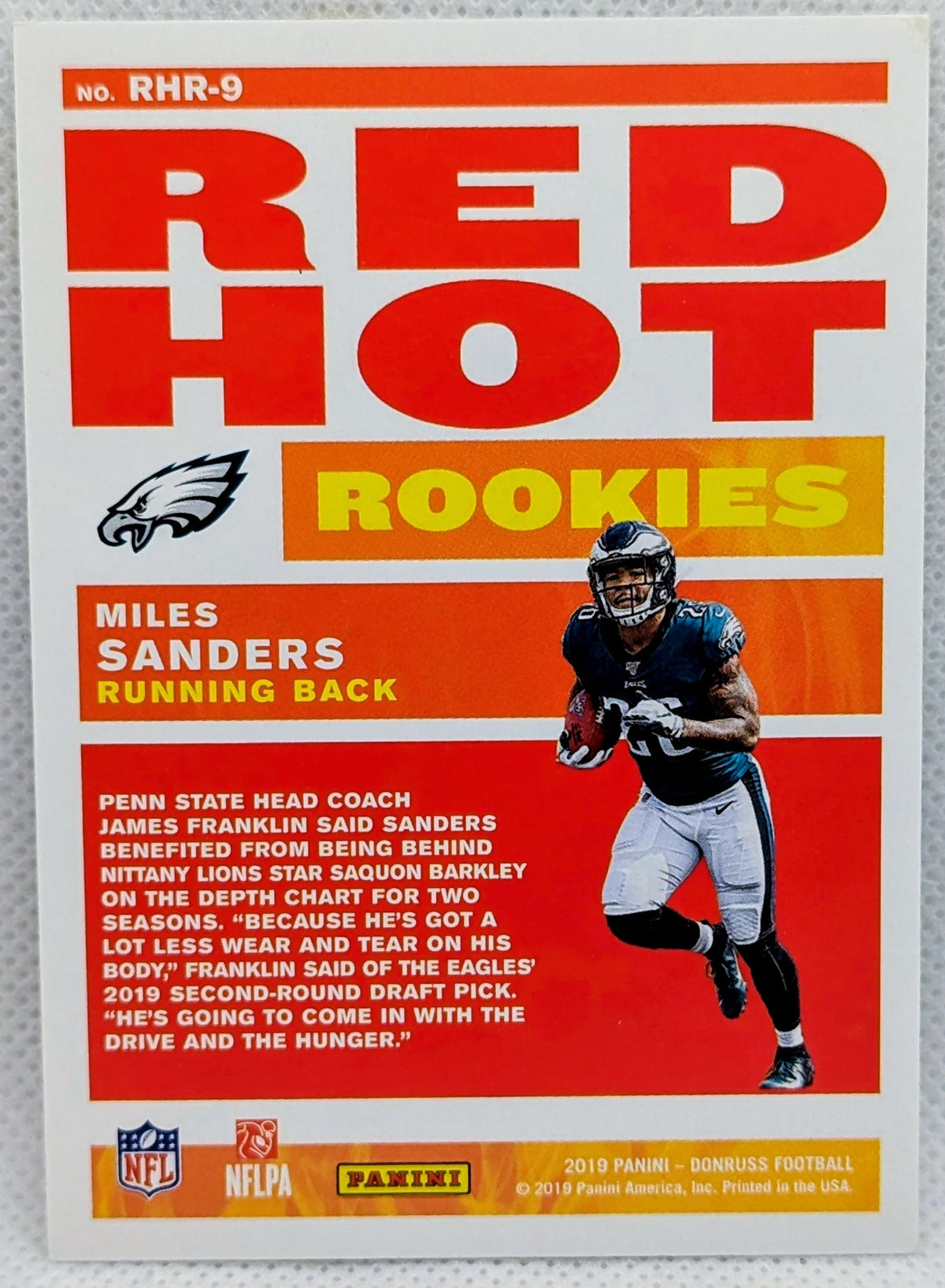 2019 Panini Donruss Miles Sanders Red Hot Rookies #RHR-9 Philadelphia Eagles image 2
