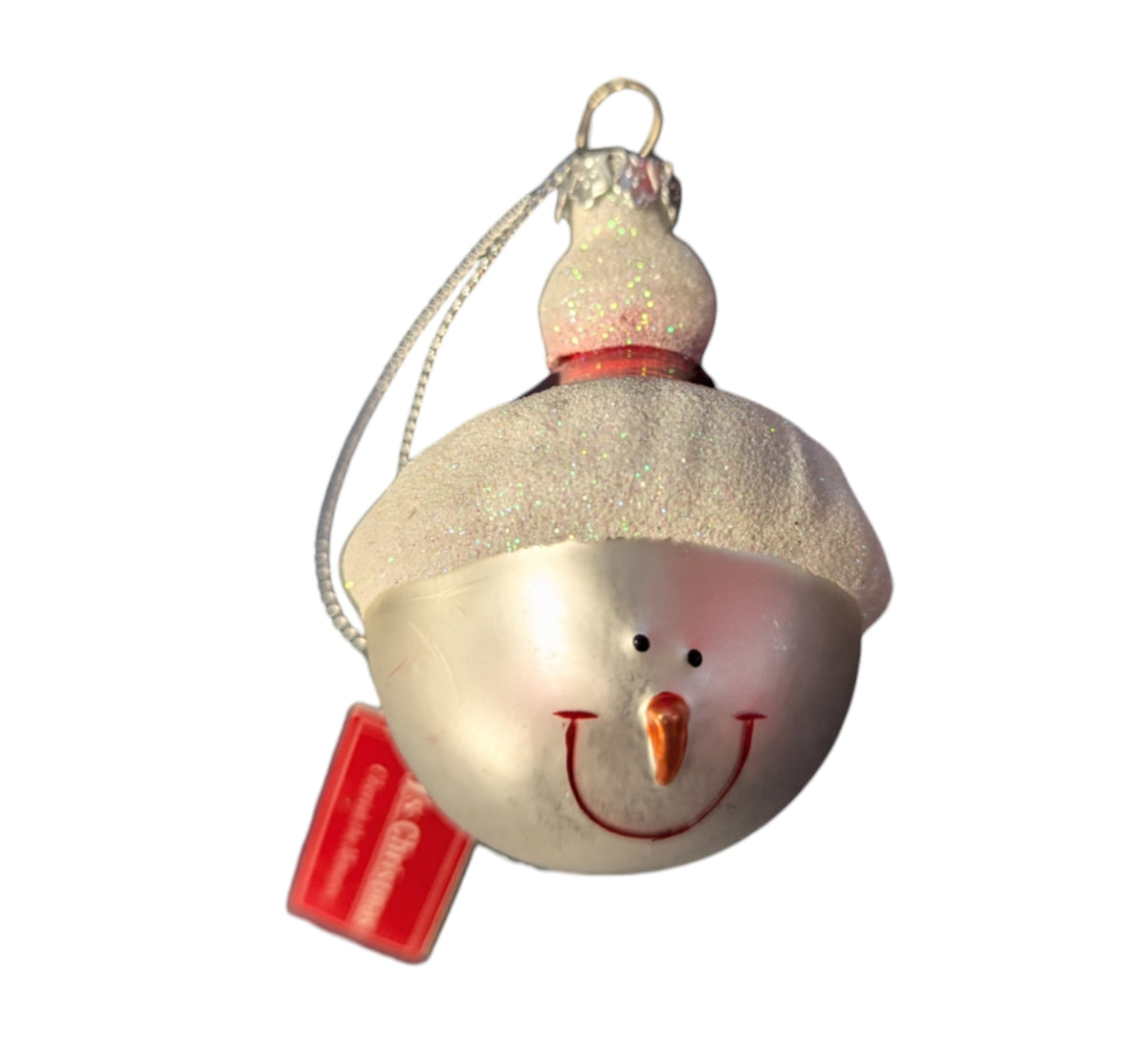 TJ's Christmas Snowman With Santa Hat Blown Glass Ornament