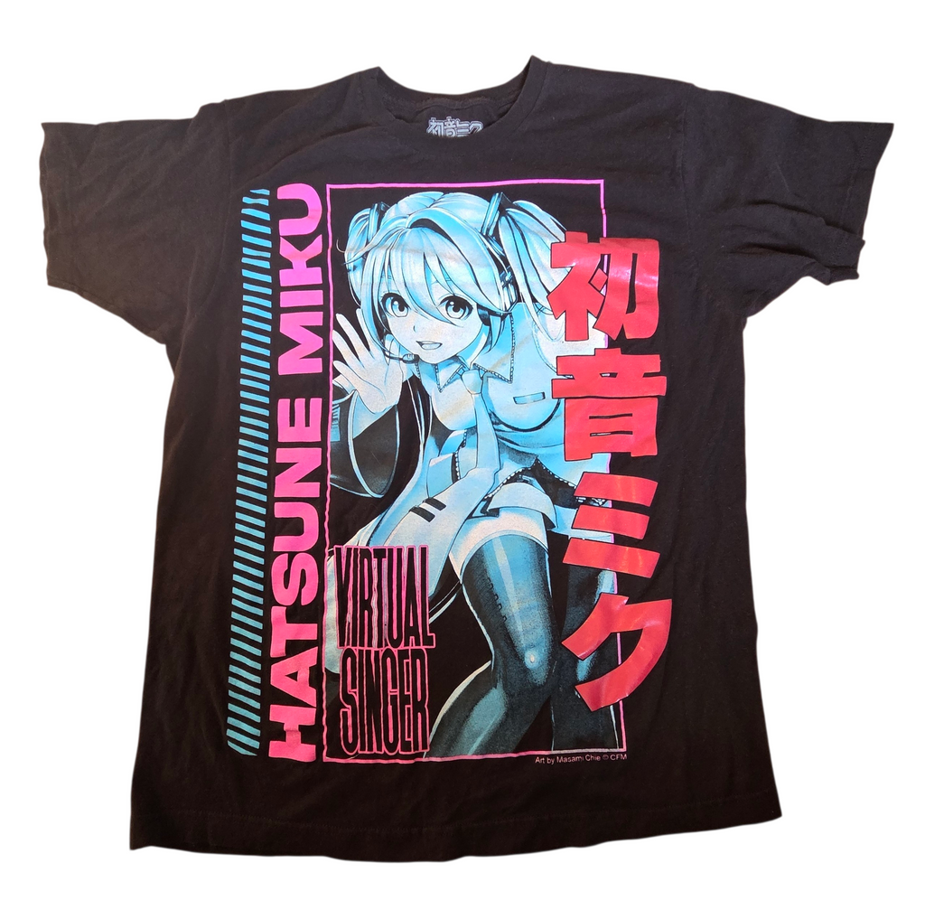 Hot Topic Hatsune Miku Virtual Singer Portrait Black T-Shirt Size Large