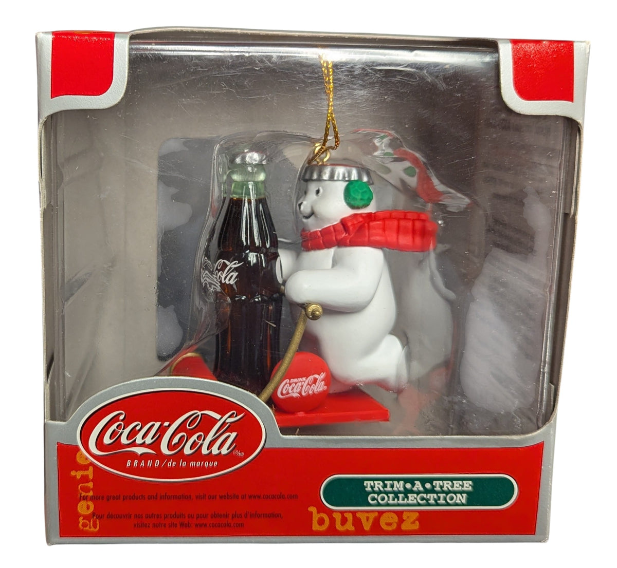 Coca Cola Trim a Tree Polar Bear Bottle Sled Christmas Ornament