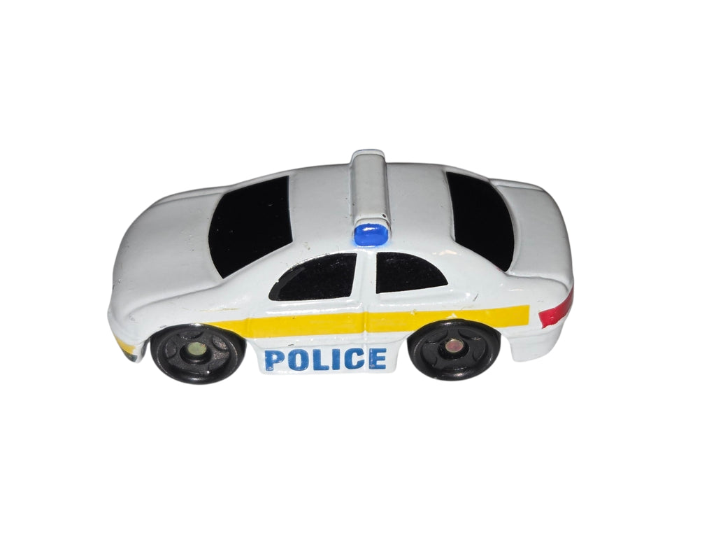 Vintage China Mini Micro White w/ Yellow Stripe Police Car Vehicle image 2