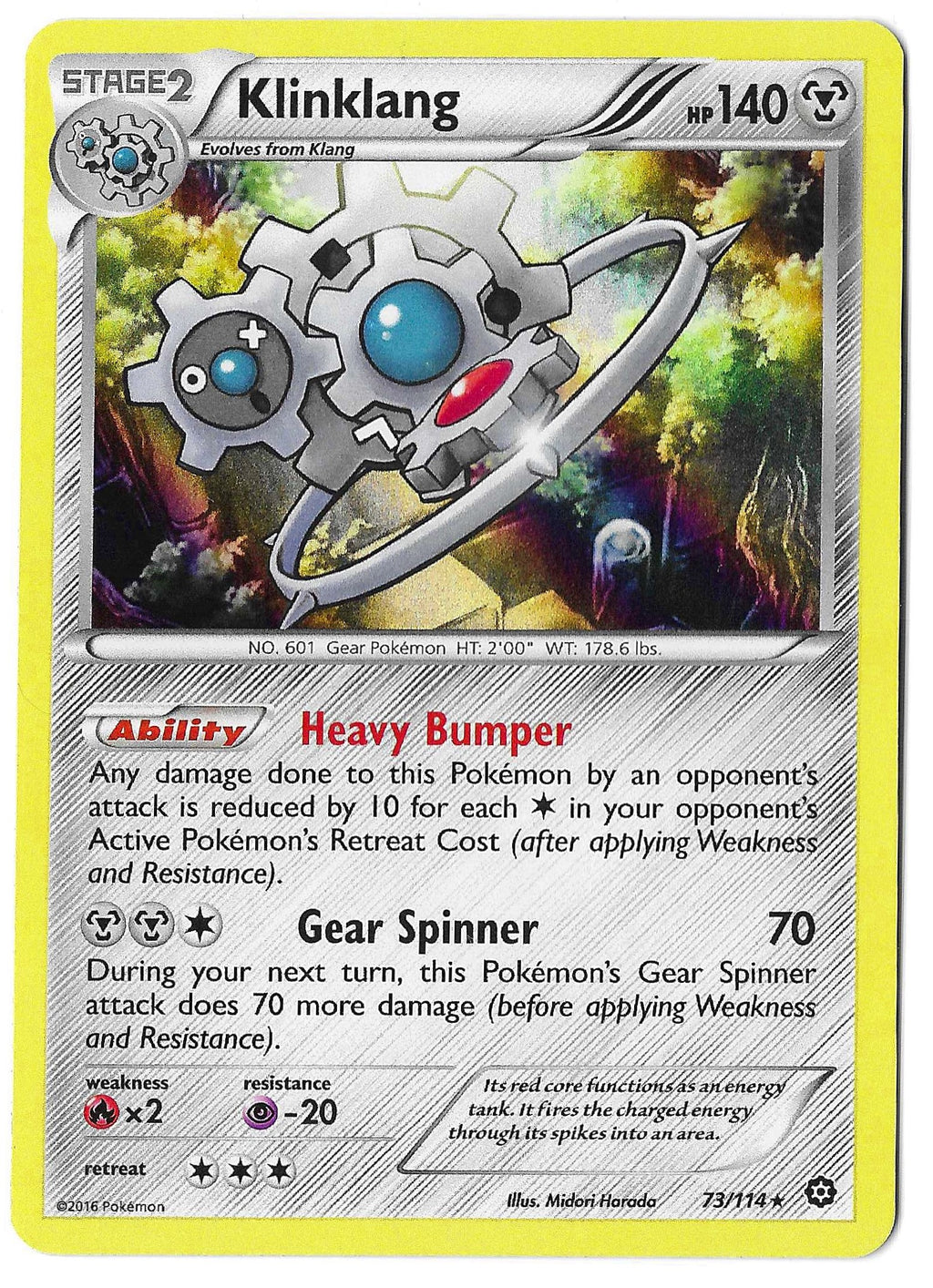 2016 Pokemon TCG Klinklang 73/114 XY-Steam Siege Holo Foil