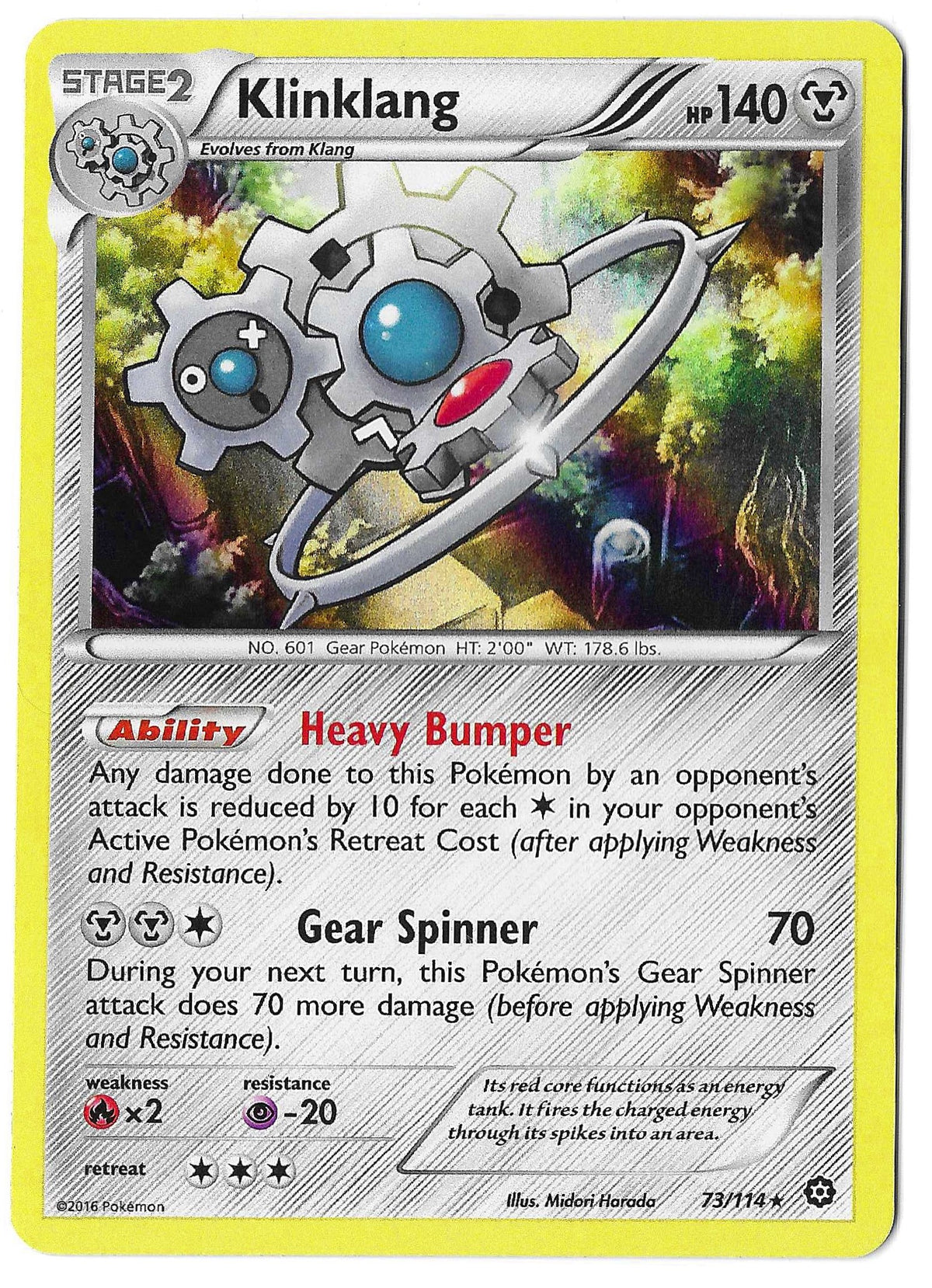 2016 Pokemon TCG Klinklang 73/114 XY-Steam Siege Holo Foil