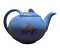 1940's Hall 6 Cup Teapot 0749 Cadet Blue Gold Hook Lid USA Pottery