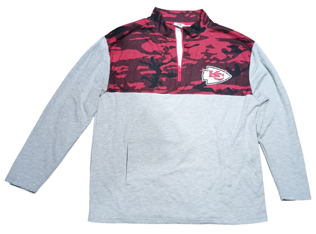Zubaz NFL Team Apparel Kansas City Chiefs 1/4 Zip Red Camo Grey Pull Over Sz XL