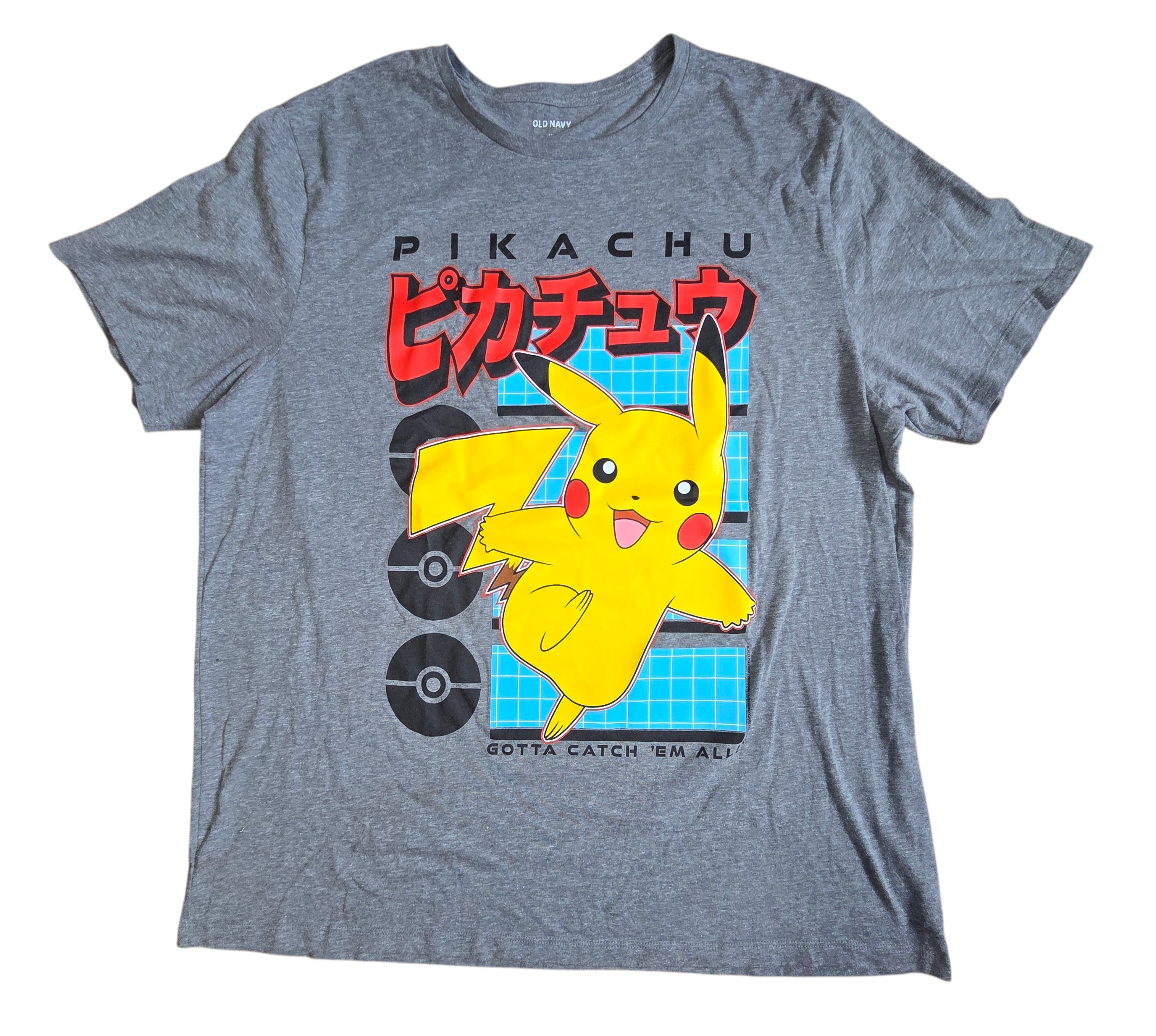 Old Navy Nintendo Pokemon Pikachu Kanji Gotta Catch Them All Graphic T-Shirt 2XL