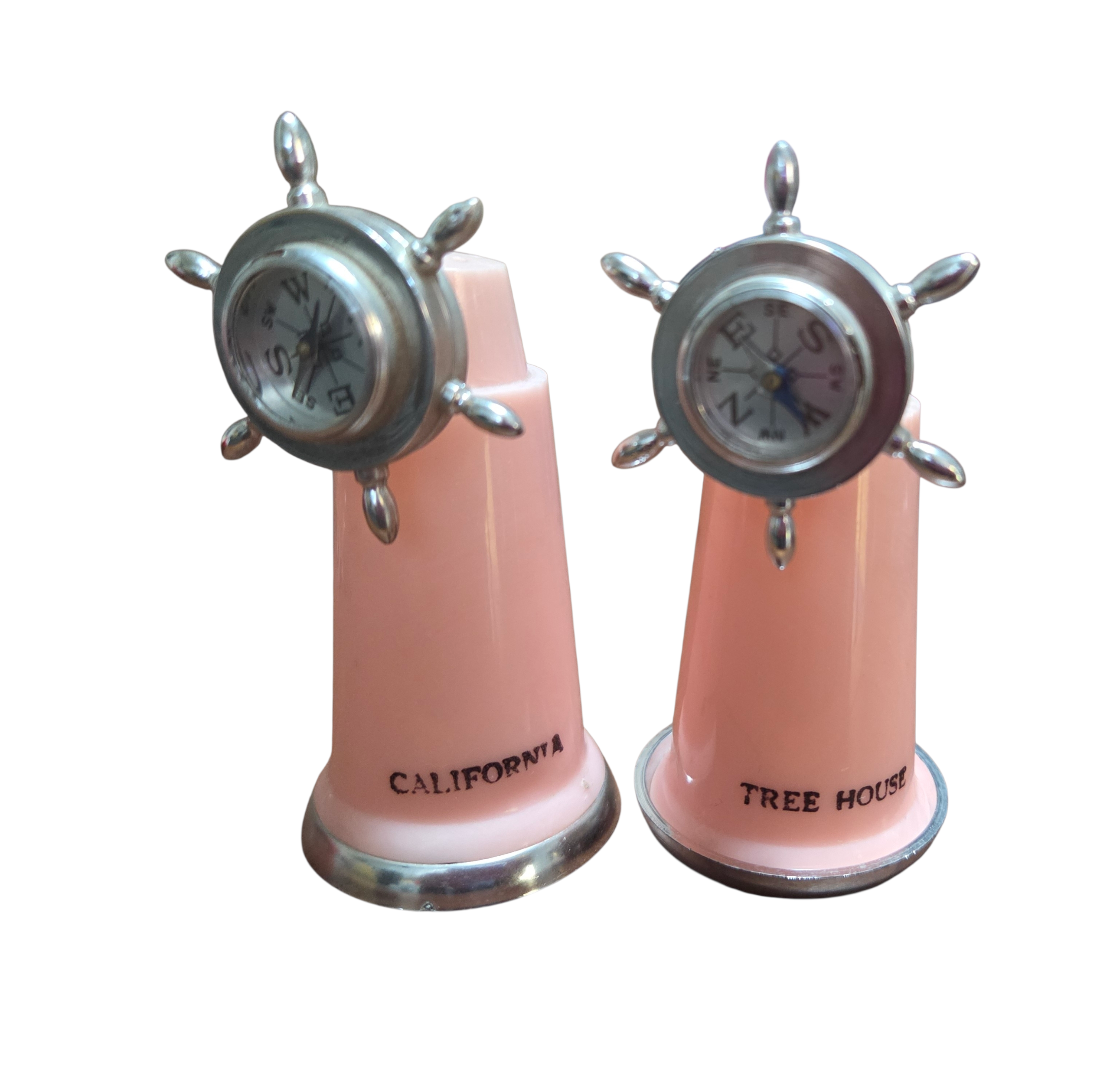 Enco Salt Pepper Shakers Pink California Tree House Souvenir Compass Ship Wheel