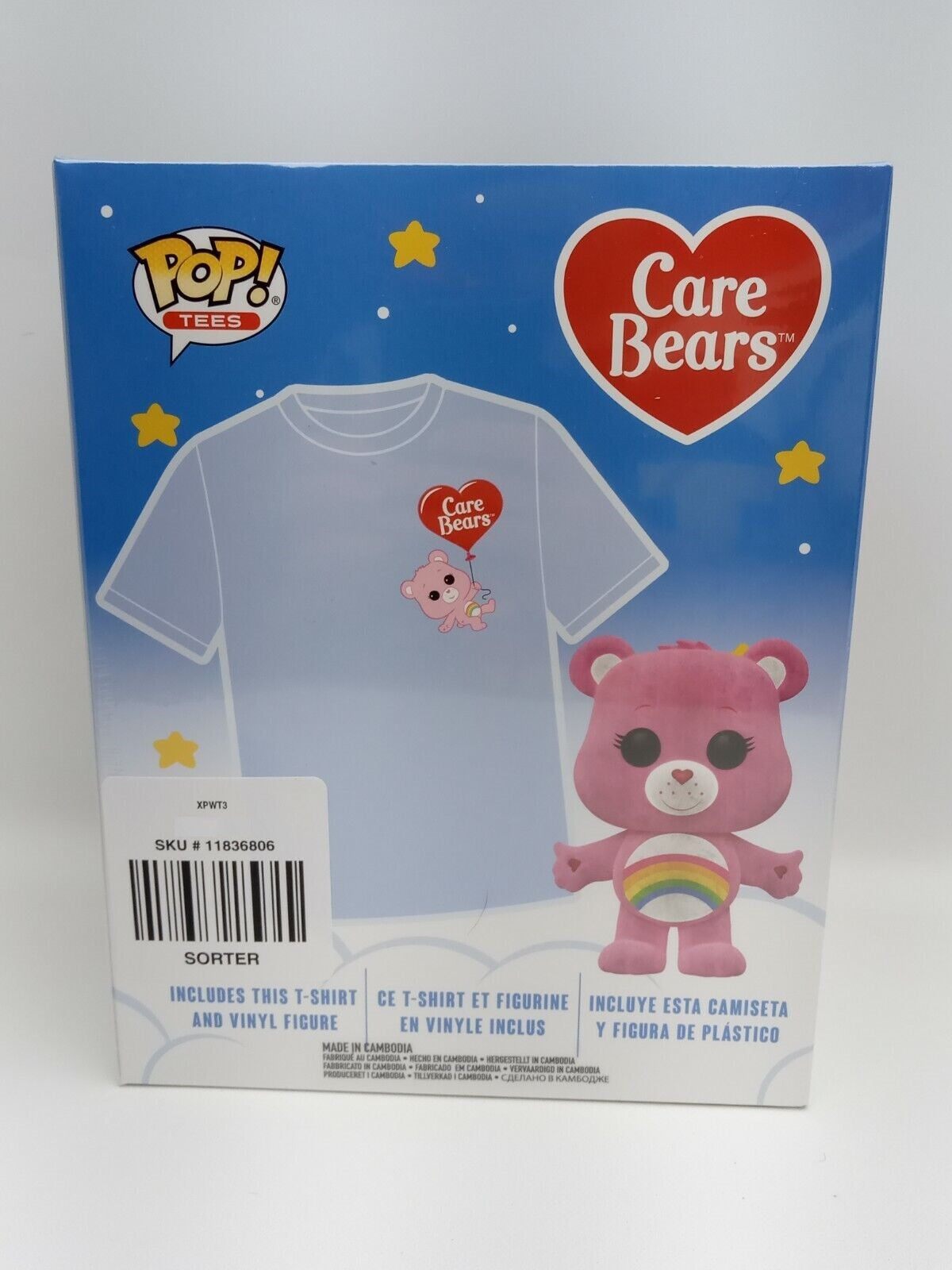 Exclusive Funko Pop! Tees Care Bears Cheer Bear T-Shirt & Flocked Pop #351