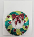 Vintage Green And Red Christmas Wreath Enamel Brooch Pin