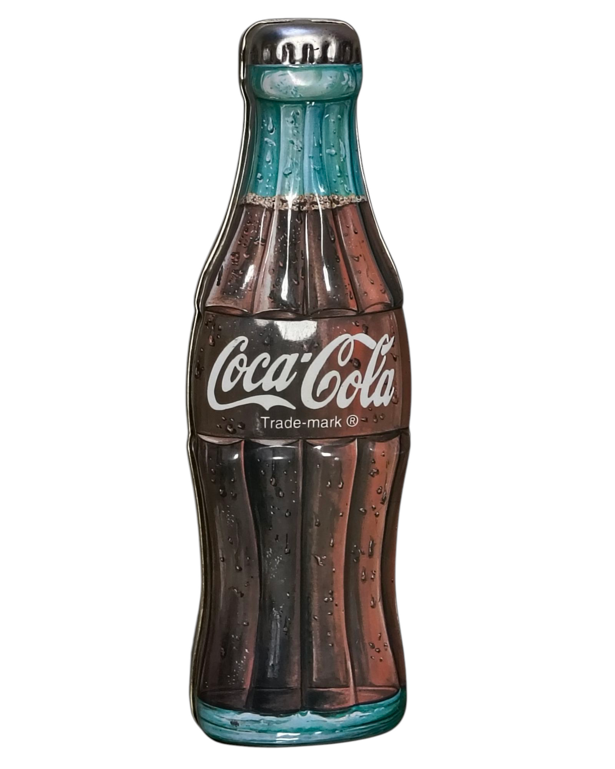 1996 Coca-Cola Coke Tin Metal Coke Bottle Shaped Storage Box 9"
