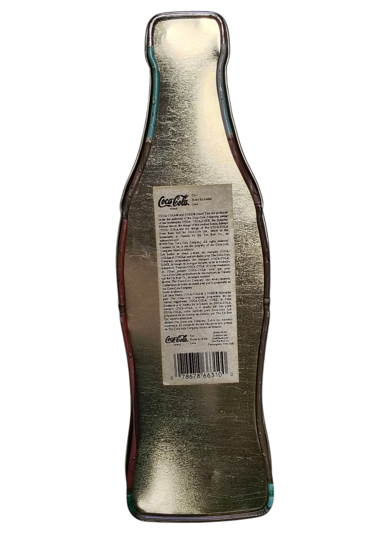1996 Coca-Cola Coke Tin Metal Coke Bottle Shaped Storage Box 9" image 3