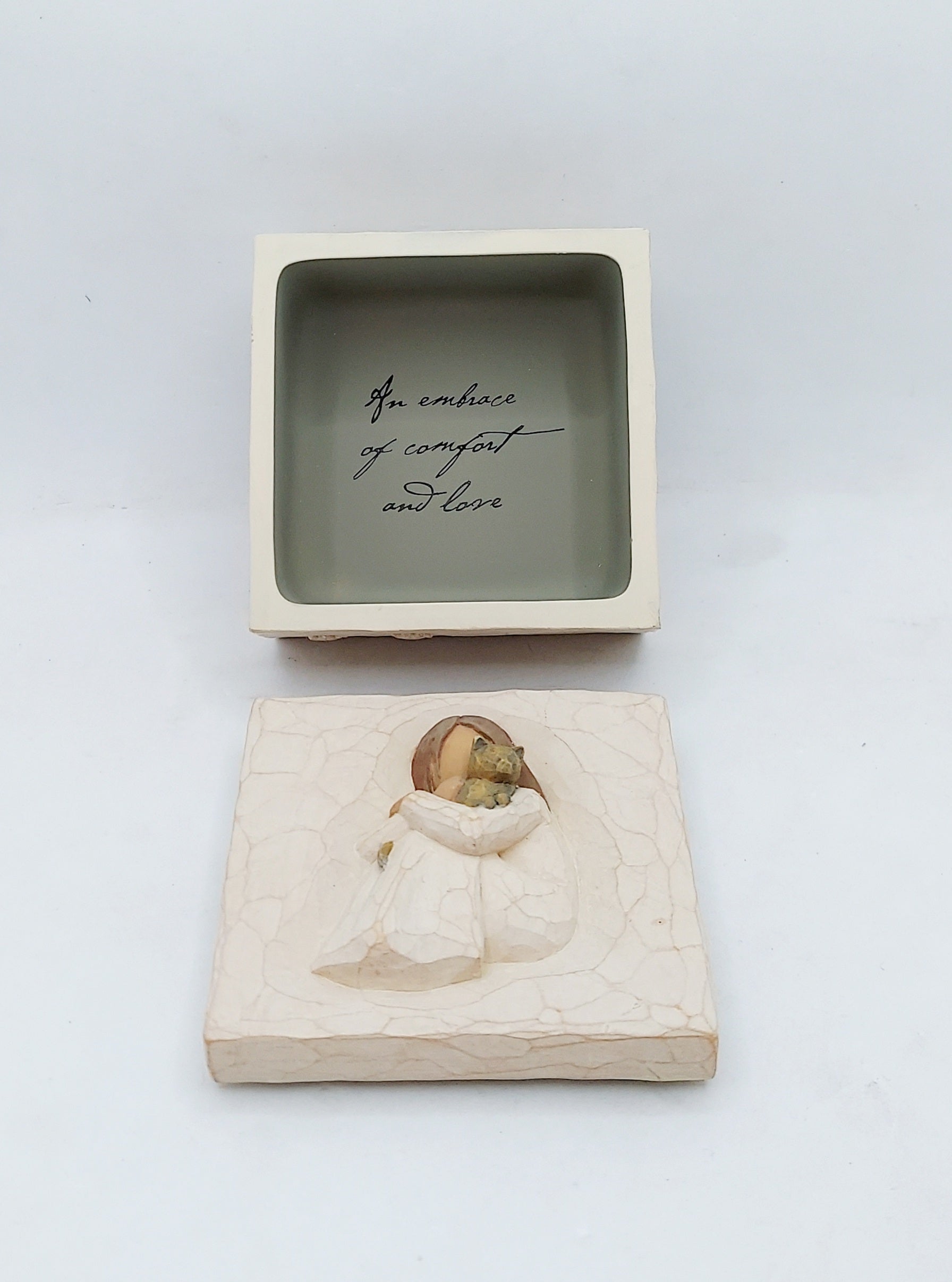 2003 Willow Tree Comfort Keepsake Memory Trinket Box Girl & Cat Paw Prints image 2