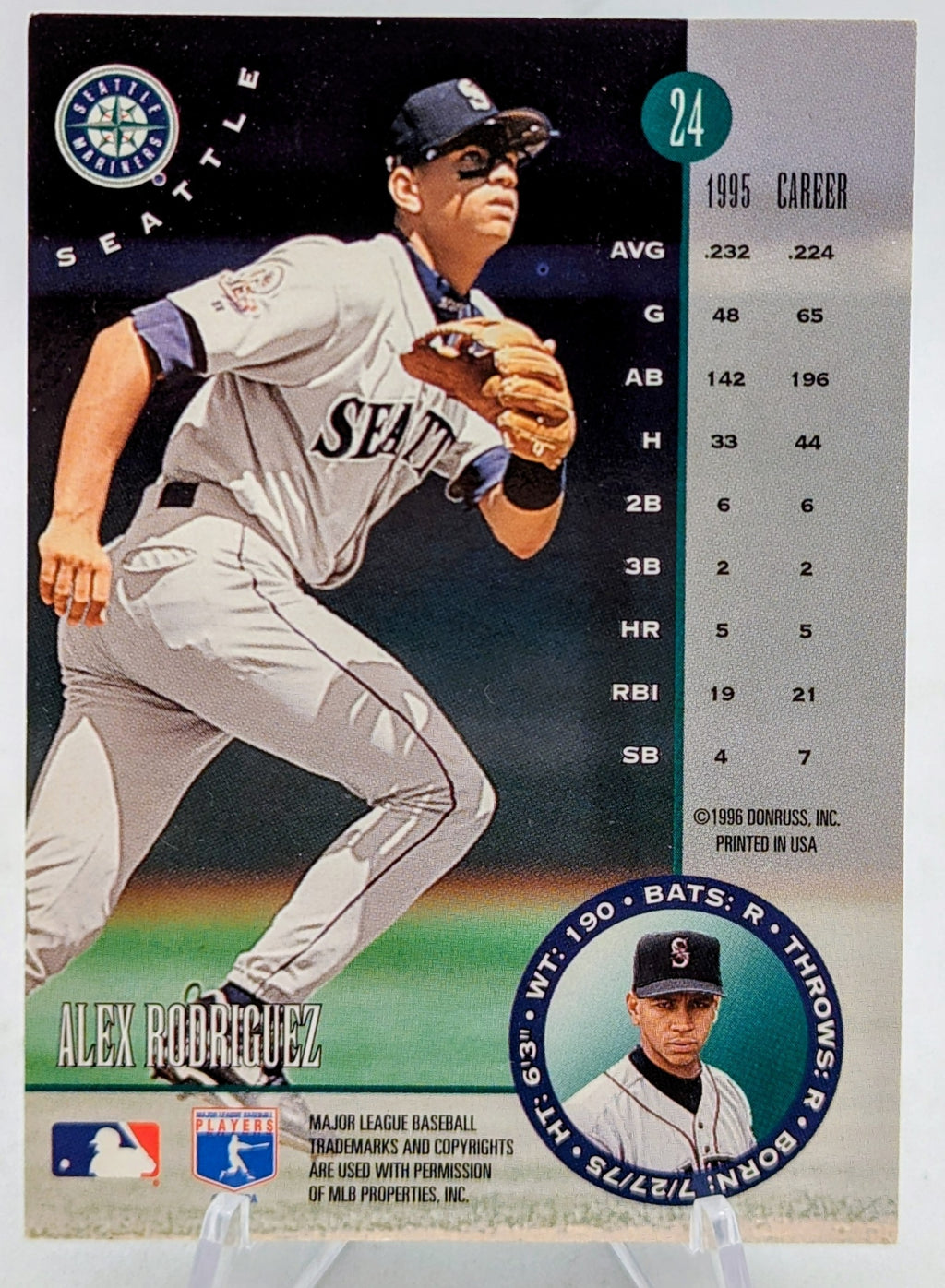 1996 Donruss Leaf Alex Rodriguez #24 Seattle Mariners Baseball Card image 2