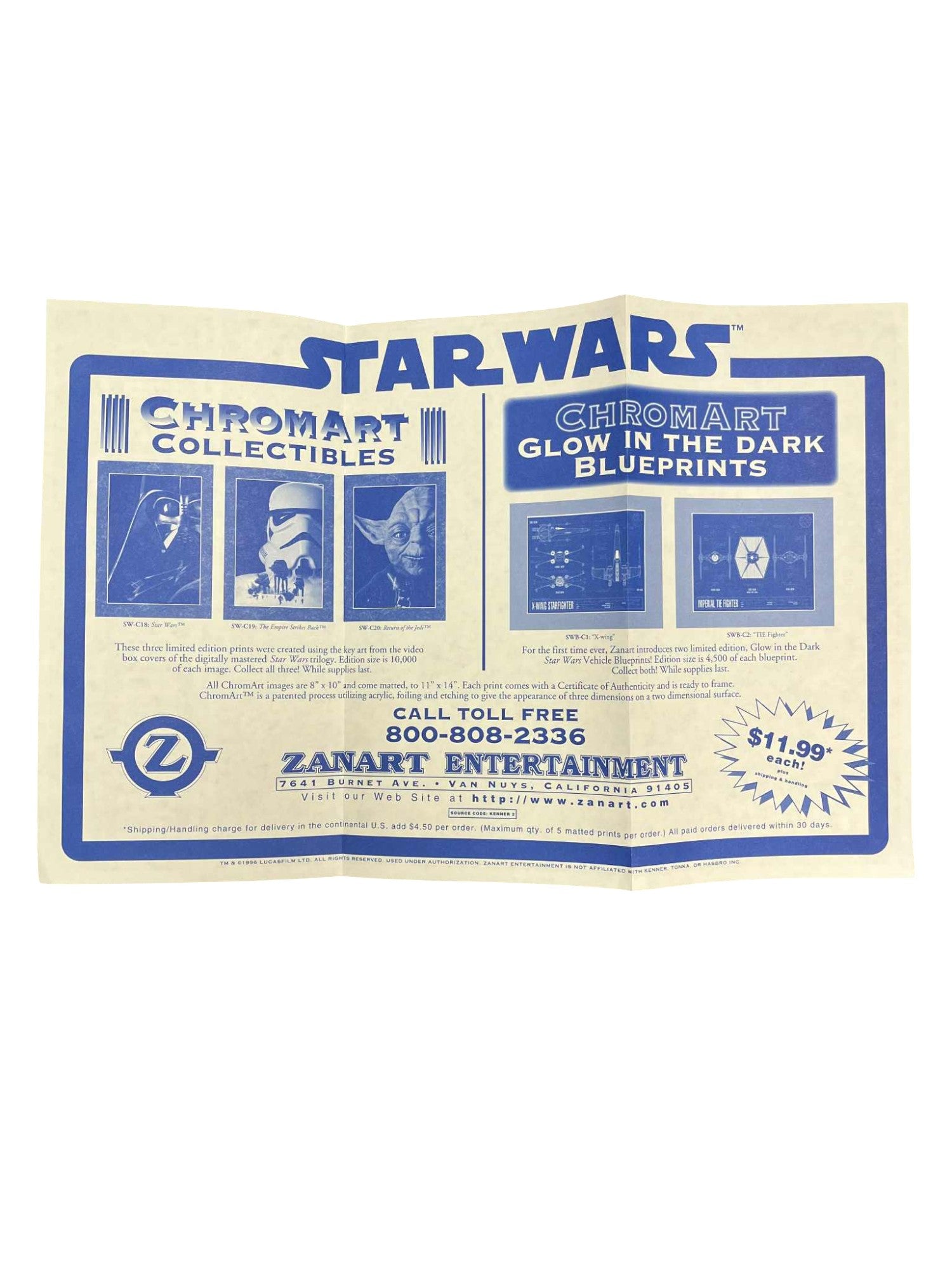 1994 Zanart Star Wars Slave 1 Blueprint 11x14 Poster - DT image 2