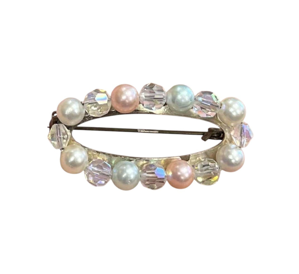 Vintage Iridescent Bubble And Bead Lucite Brooch Pin