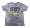 Kiss Band Leopard Print Lips Tie Dye Bleach Wash Purple Medium T-Shirt