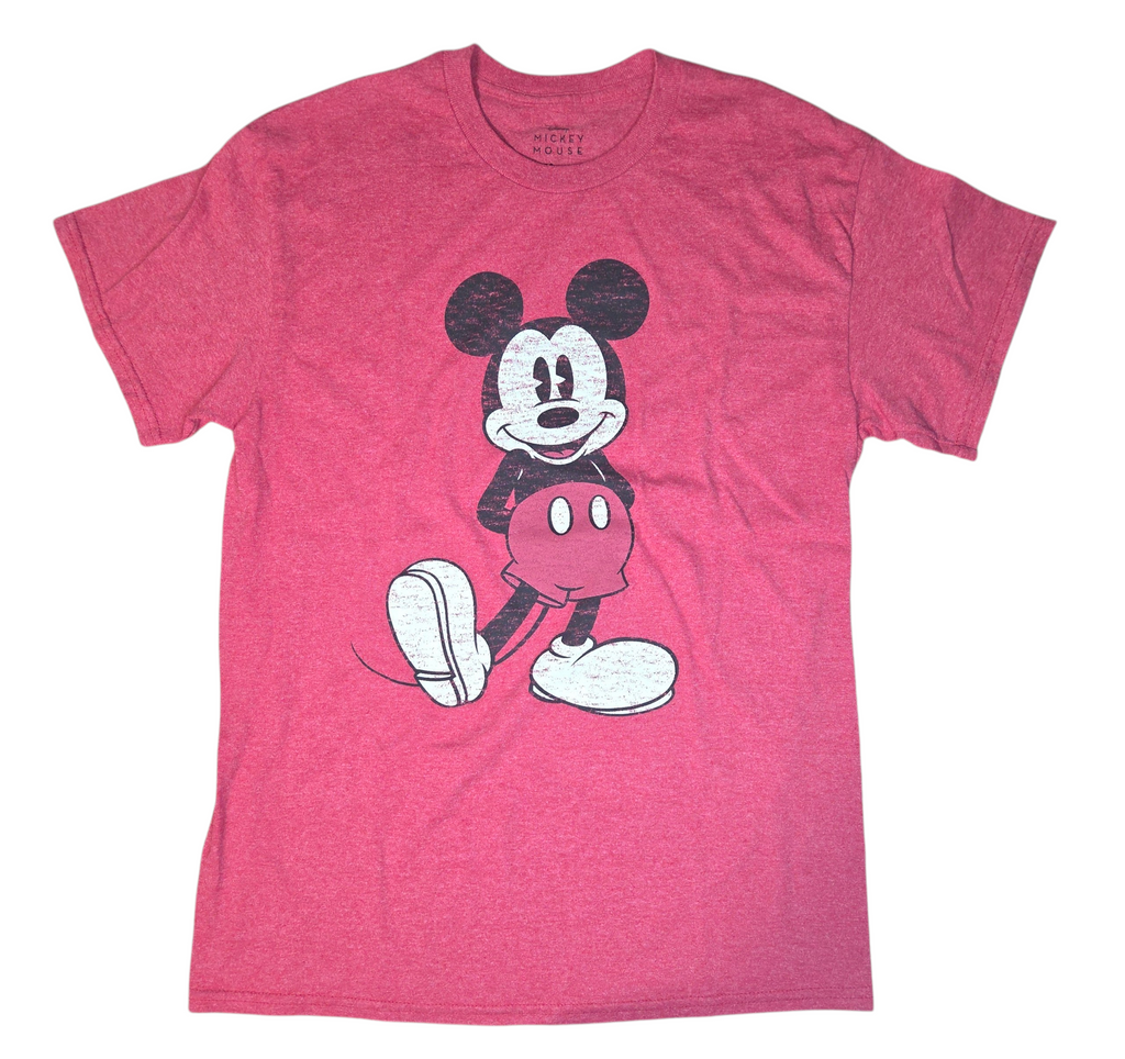 Disney Mickey Mouse Distressed Character Pose Cartoon Heather Red T-Shirt Medium
