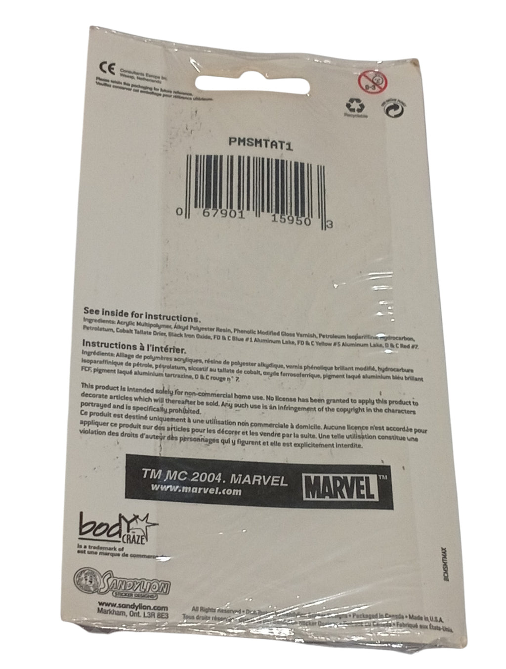 2003 Sandylion Body Craze Marvel Spider-Man Temporary Tattoo - DT image 2
