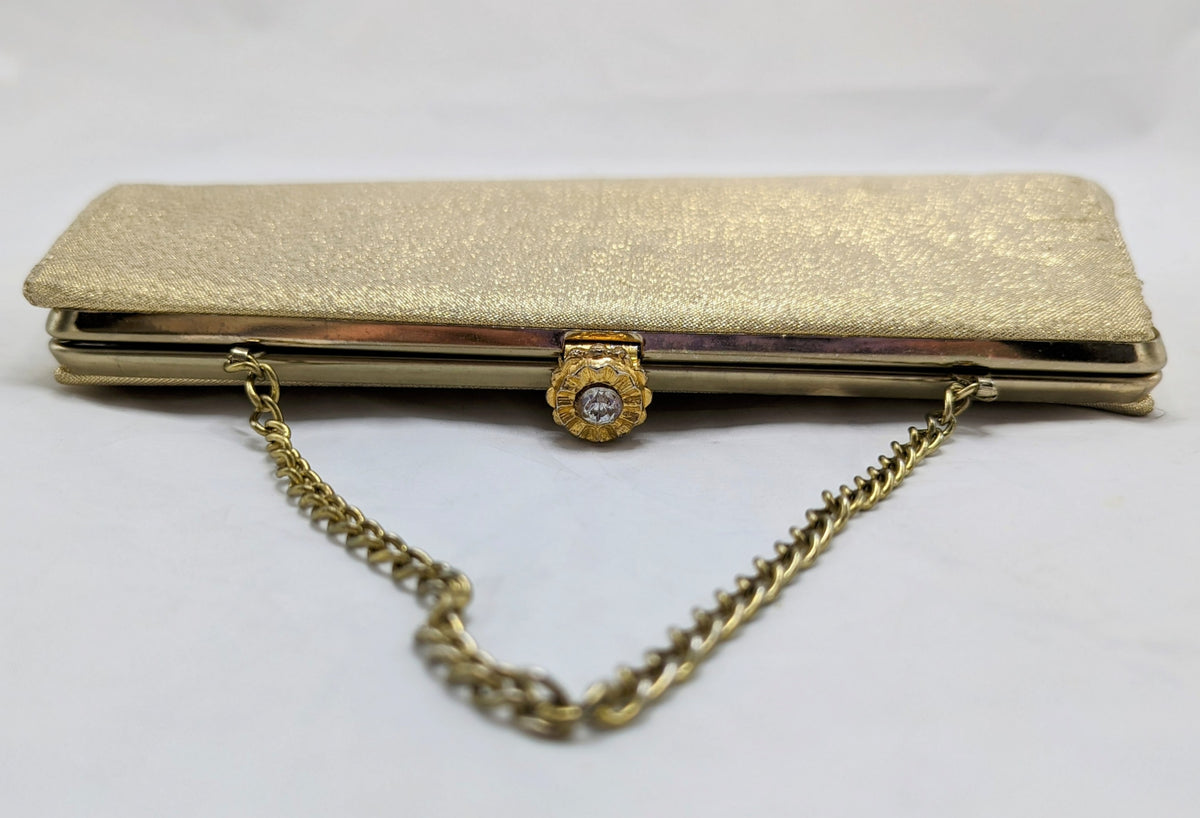 Vintage 1960s Fabric Textured Gold Metallic Clutch Purse image 3